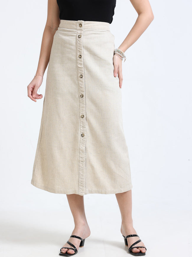 Women Cream Pencil Fit Skirt