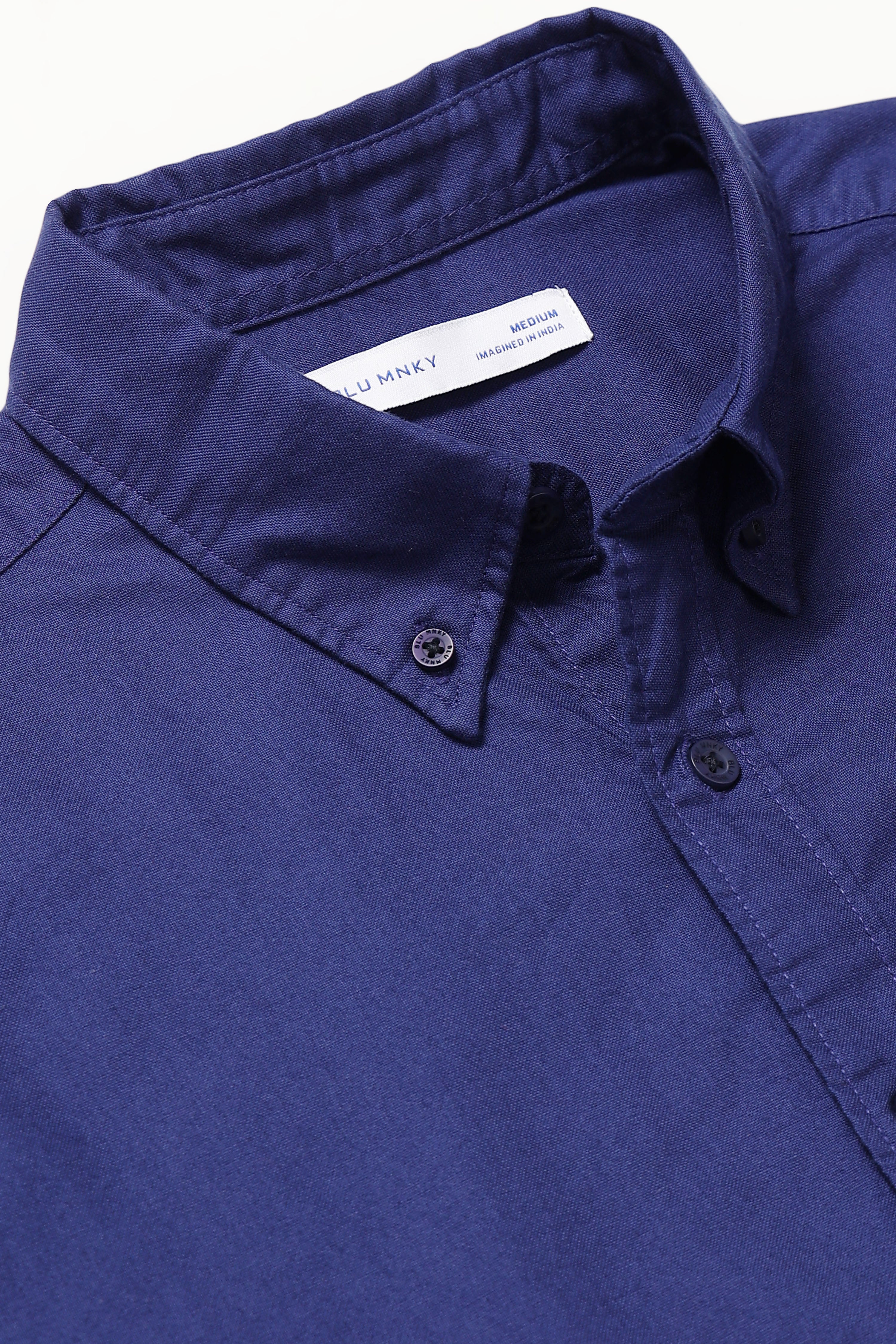 Men Blue Cotton Oxford Solid Shirt