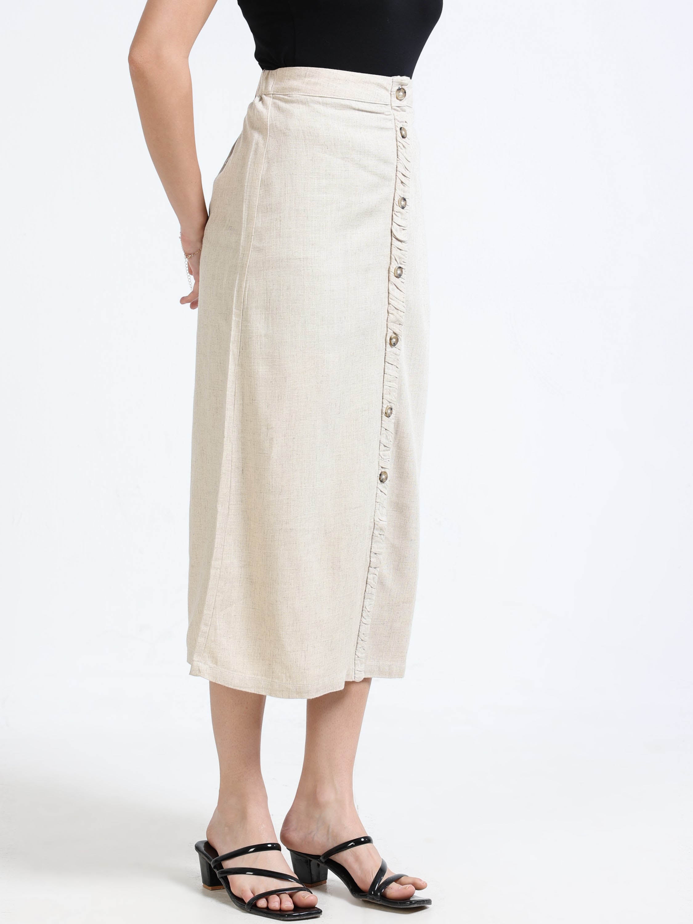 Women Cream Pencil Fit Skirt