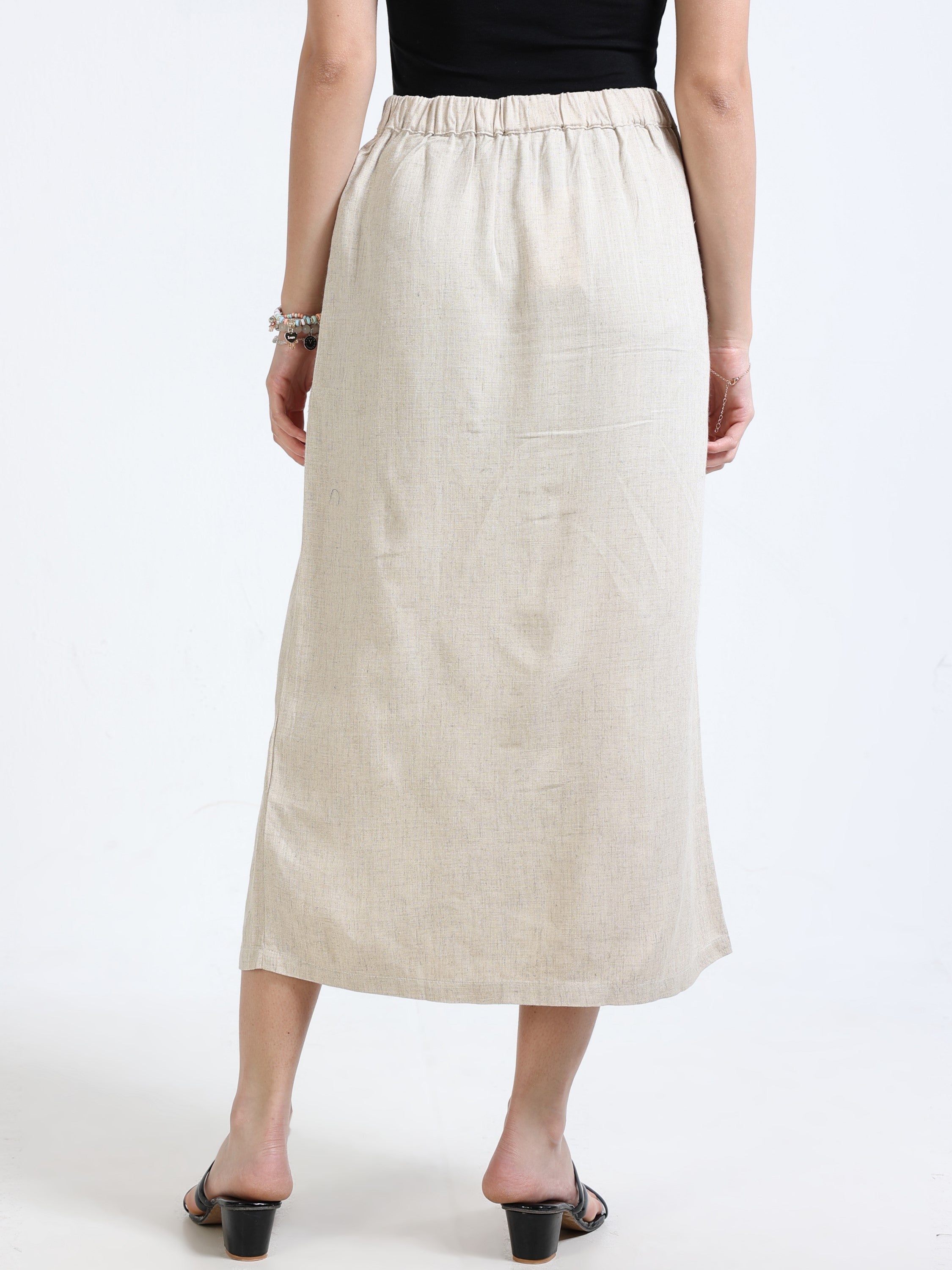 Women Cream Pencil Fit Skirt