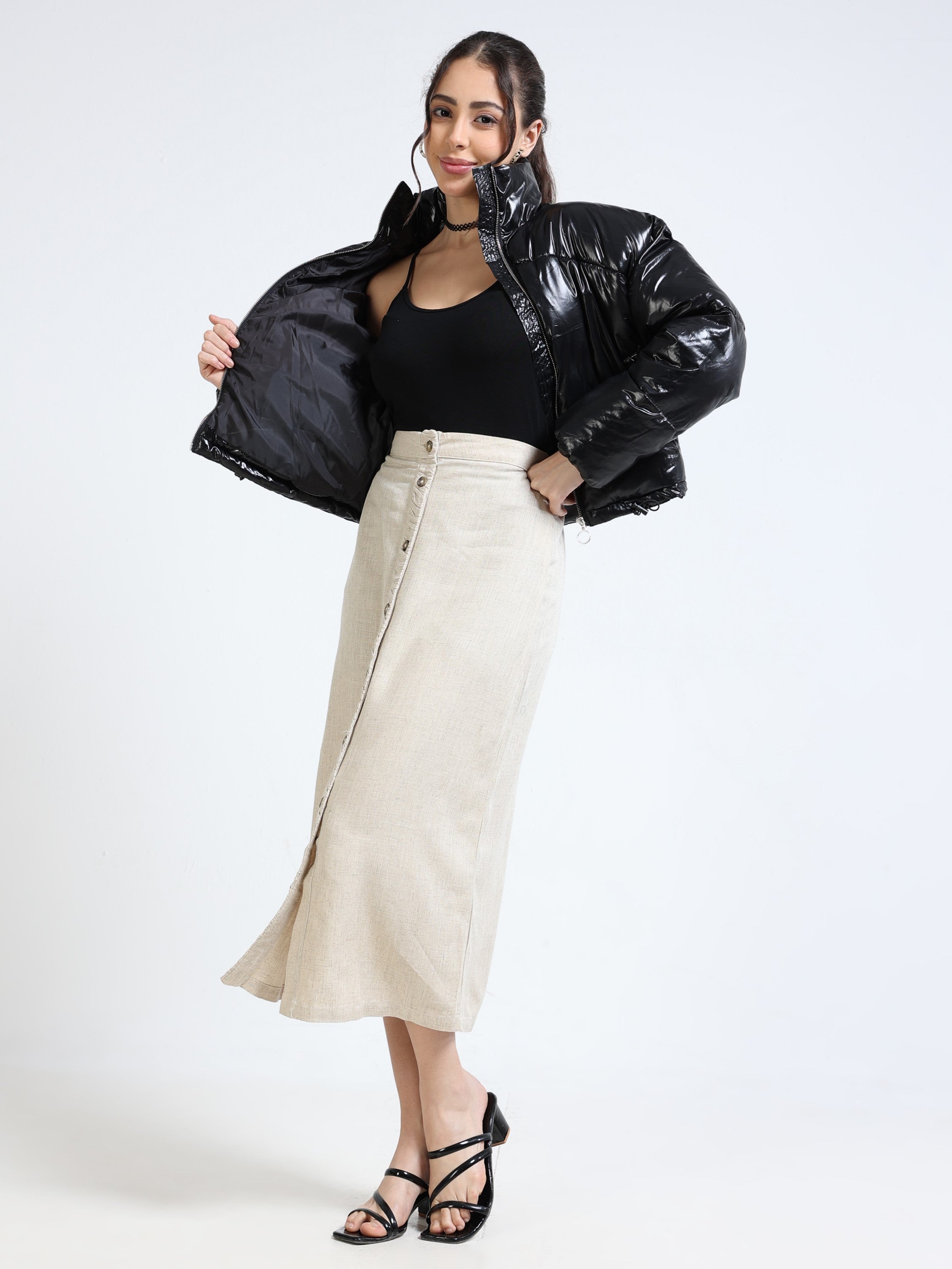 Women Cream Pencil Fit Skirt