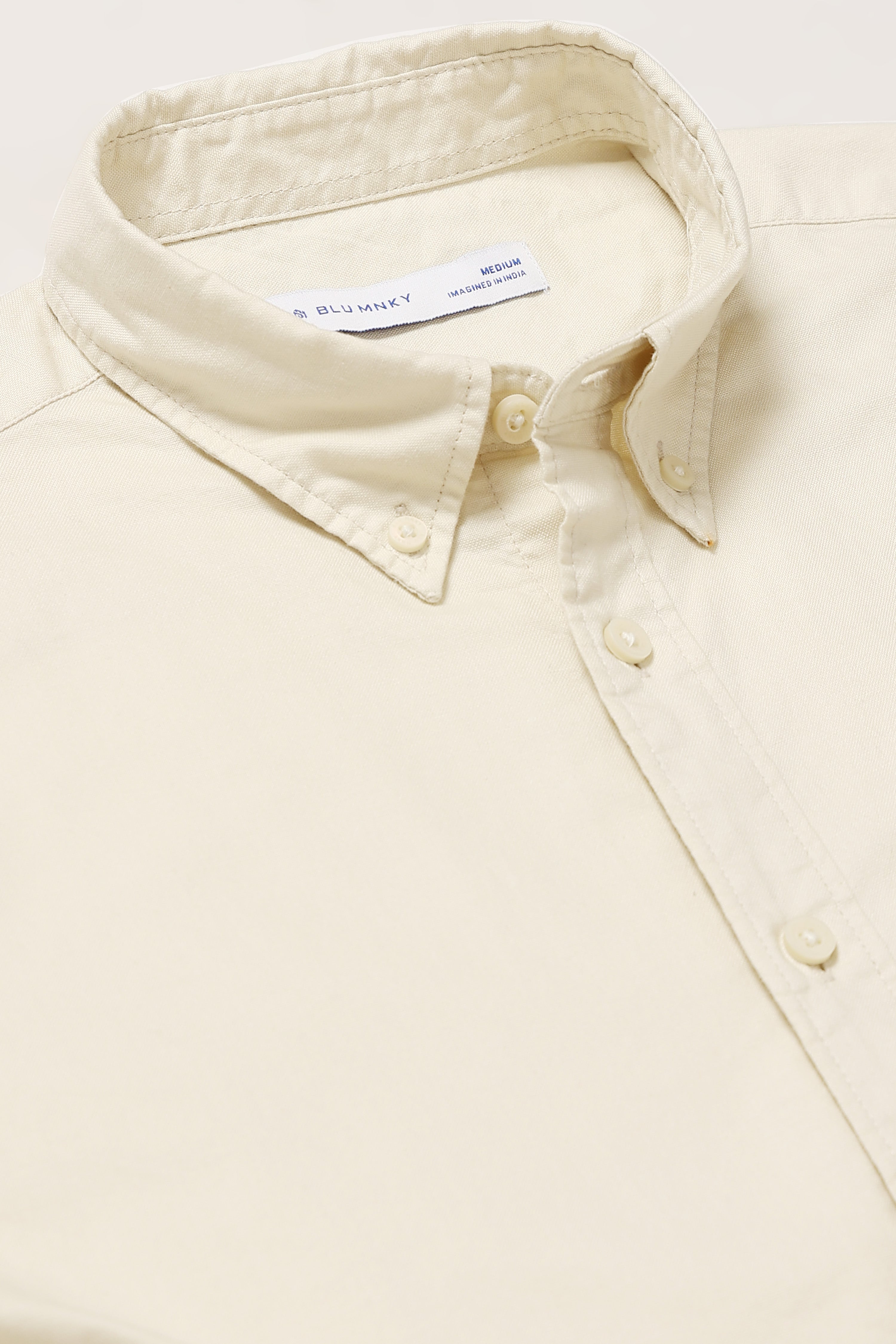 Men Cream Cotton Oxford Solid Shirt