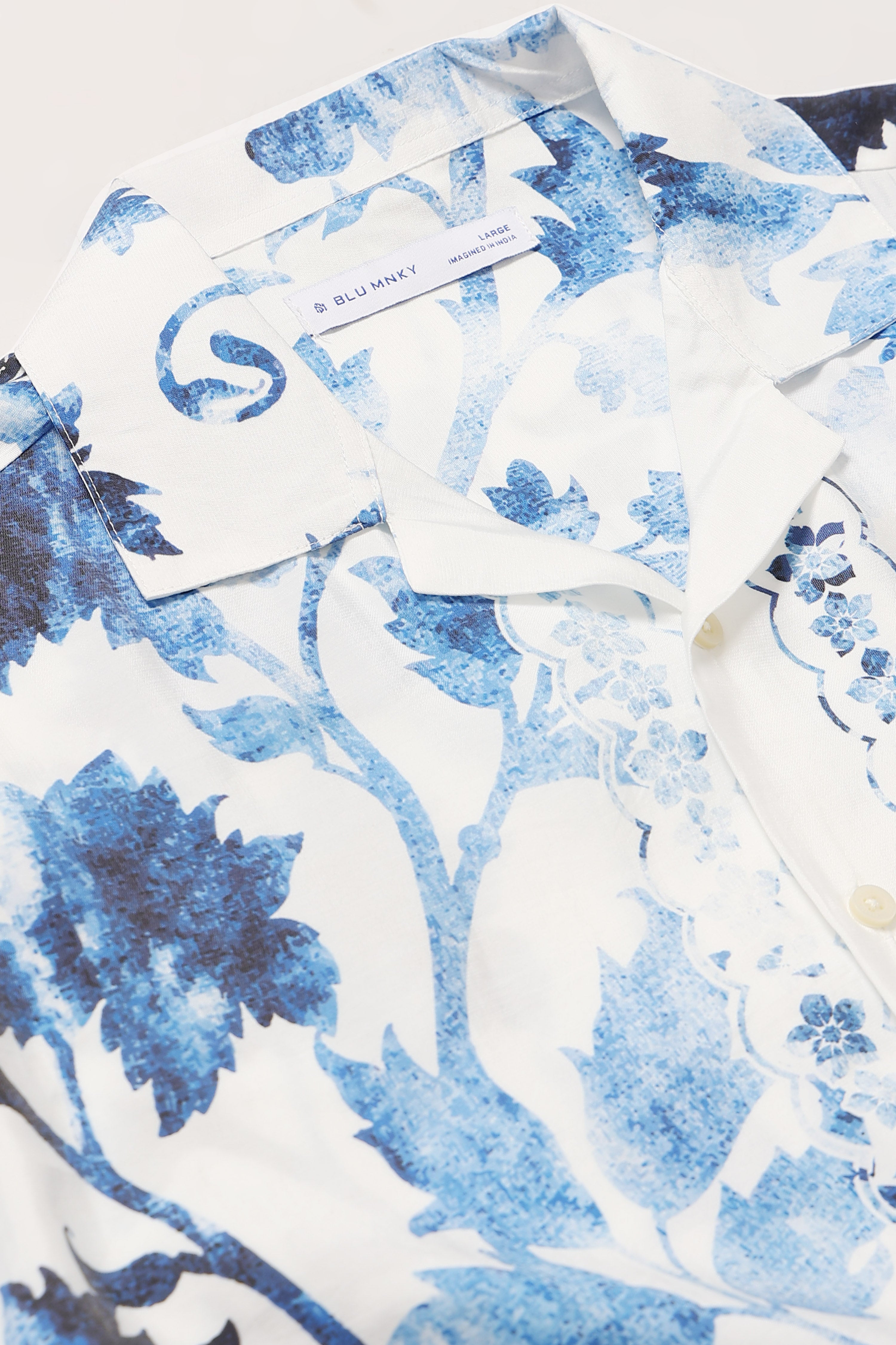 Men Blue & White Oversized Panel Print Shirt