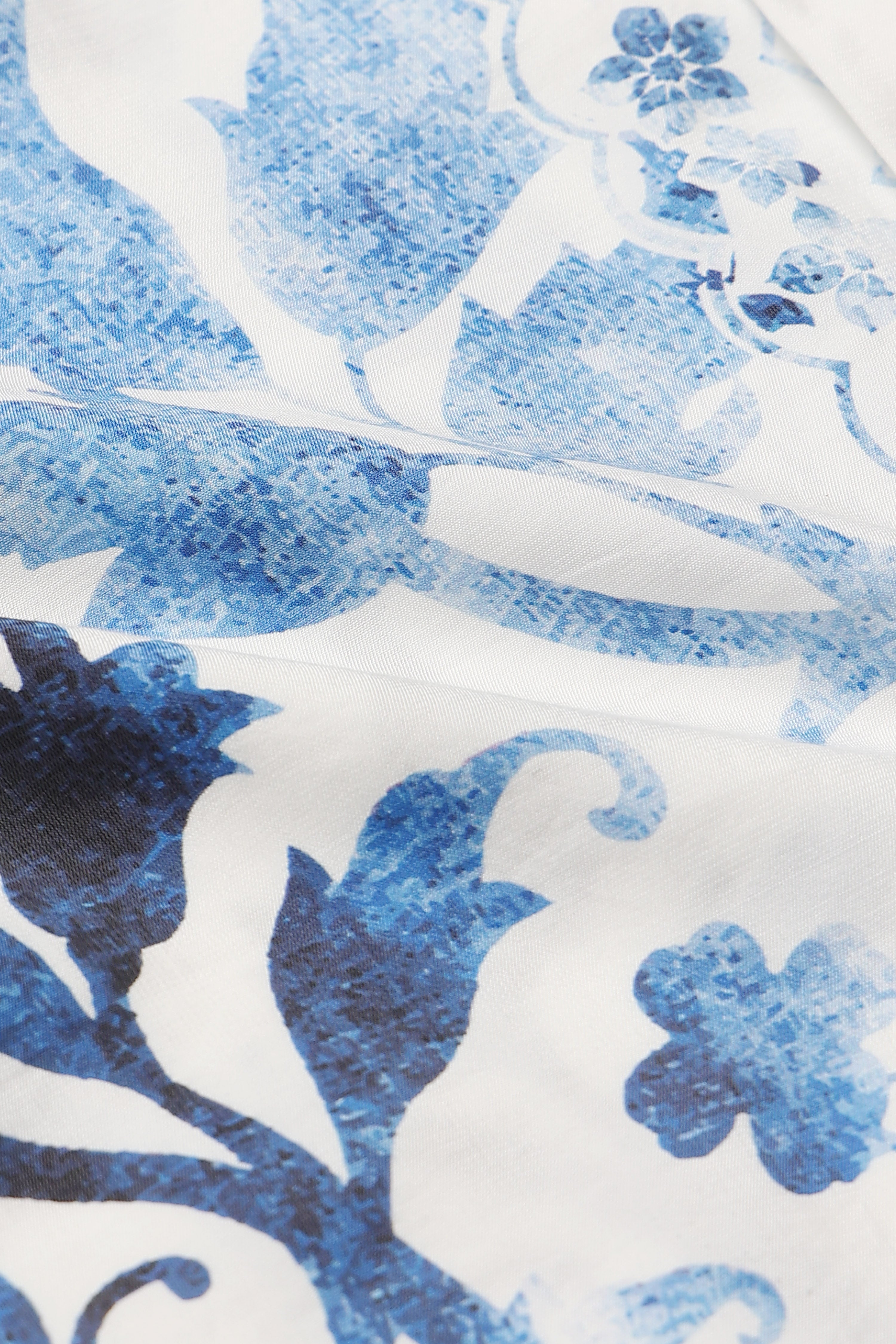 Men Blue & White Oversized Panel Print Shirt