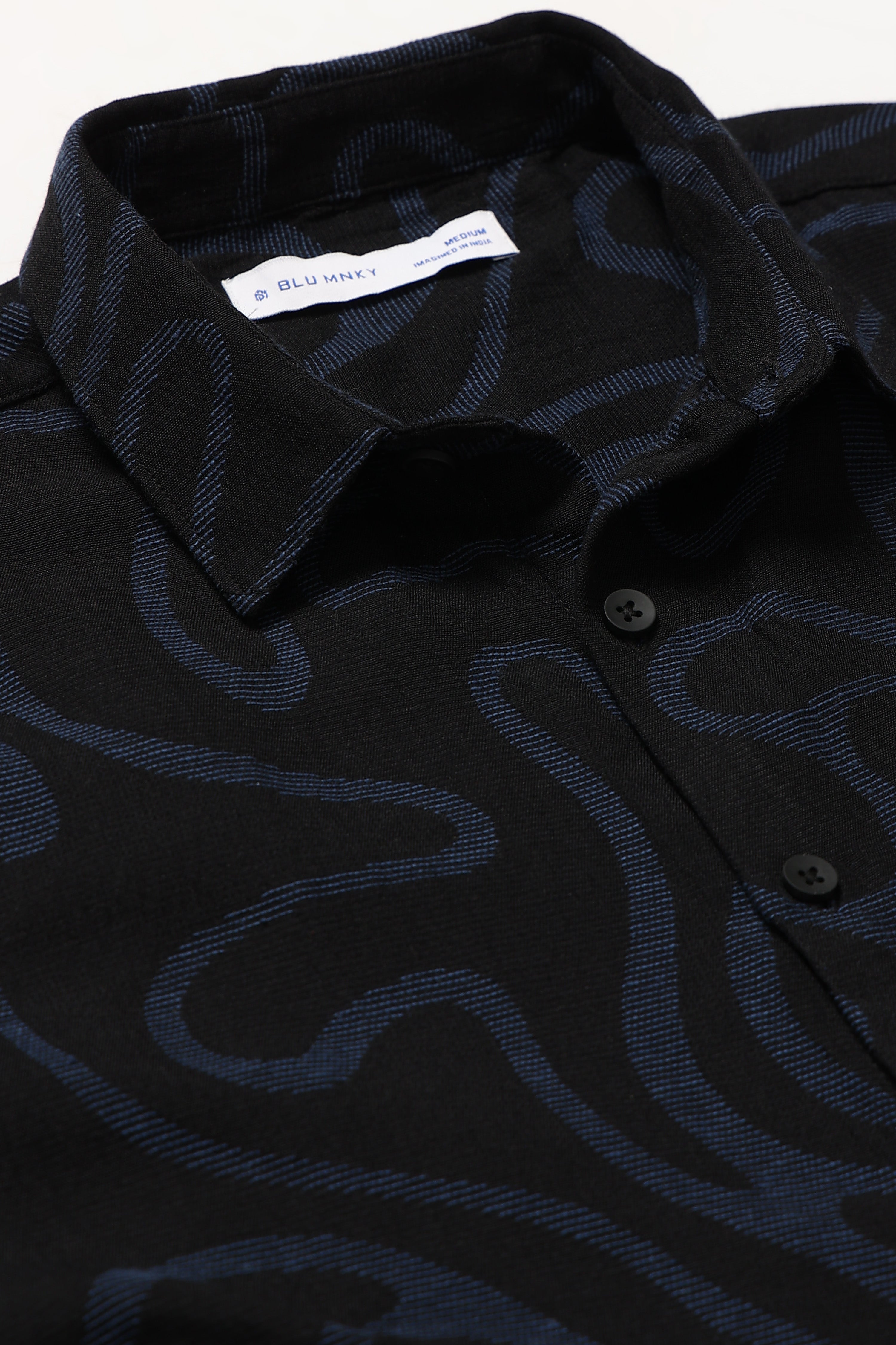 Men Black Blue Jacquard Boxy Fit Shirt