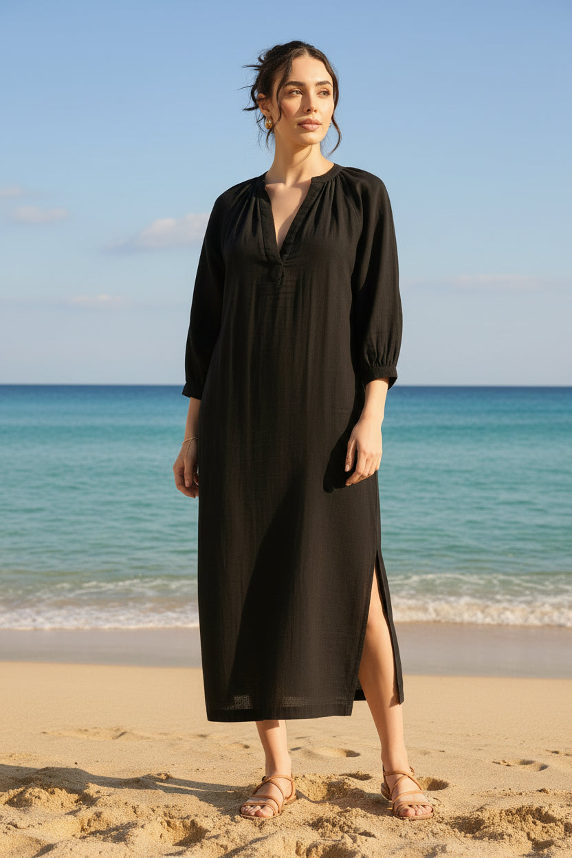 Women Black Oversized Gauze Dress