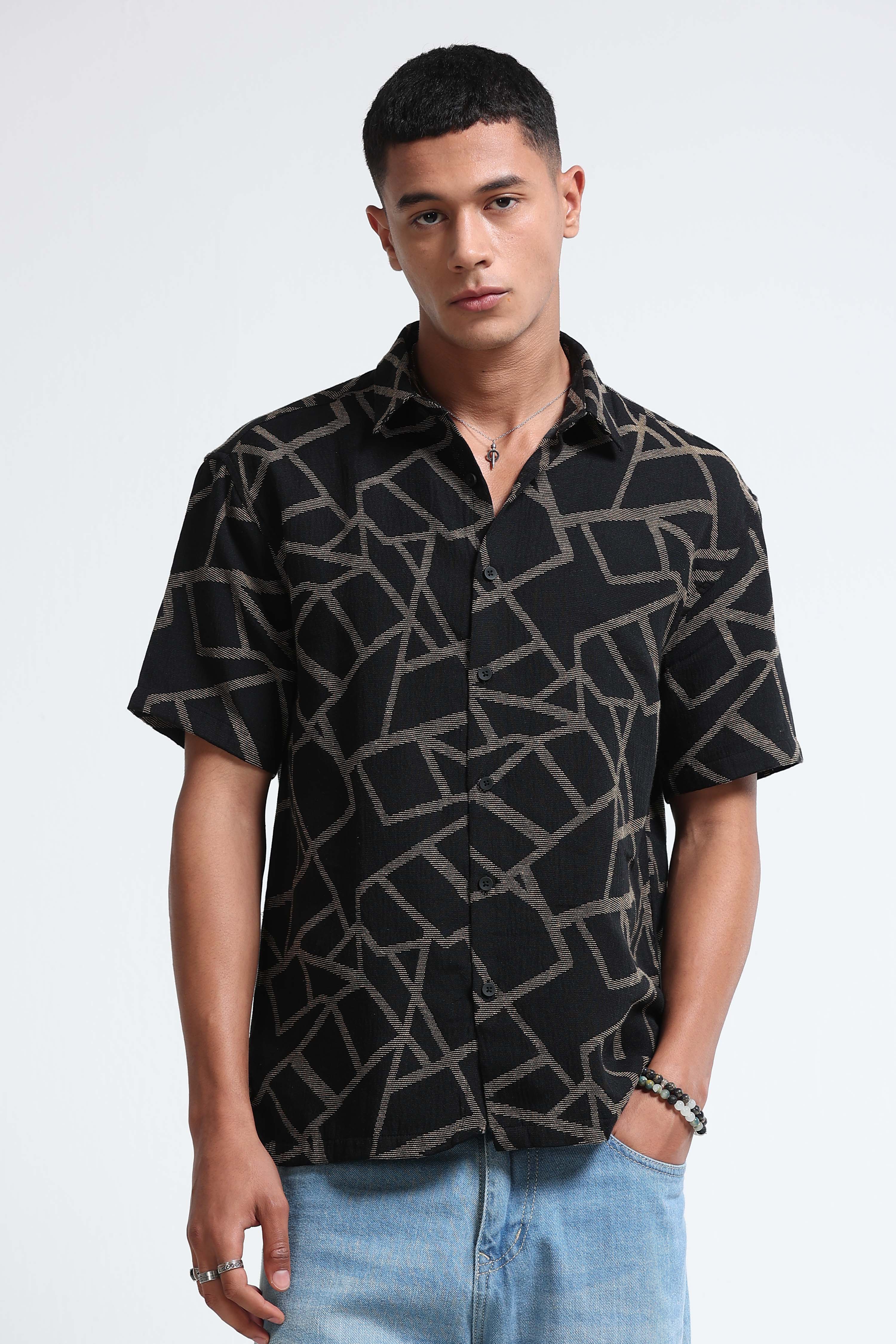 Men Yellow Jacquard Boxy Fit Shirt