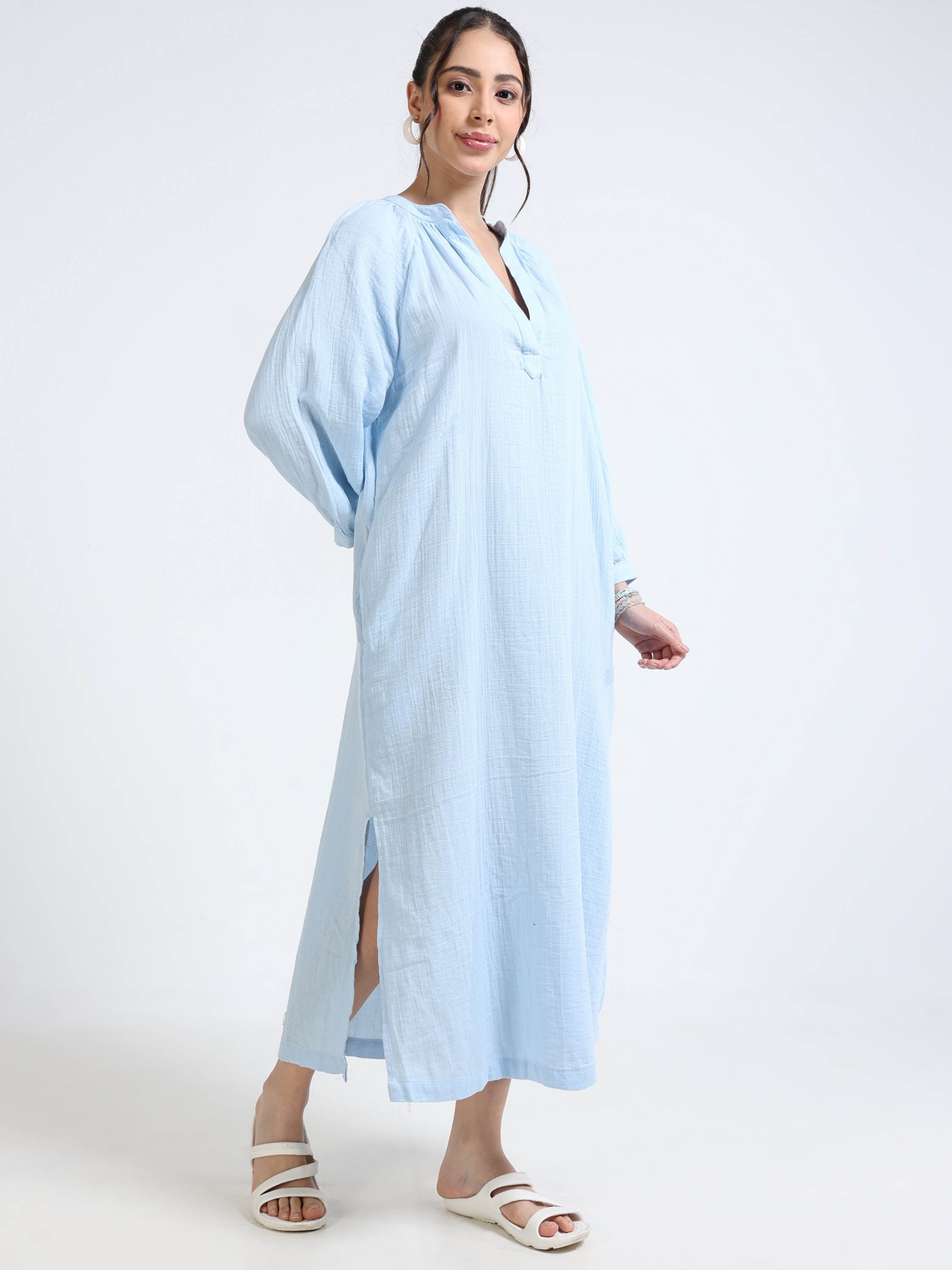 Women Blue Oversized Double cloth dress