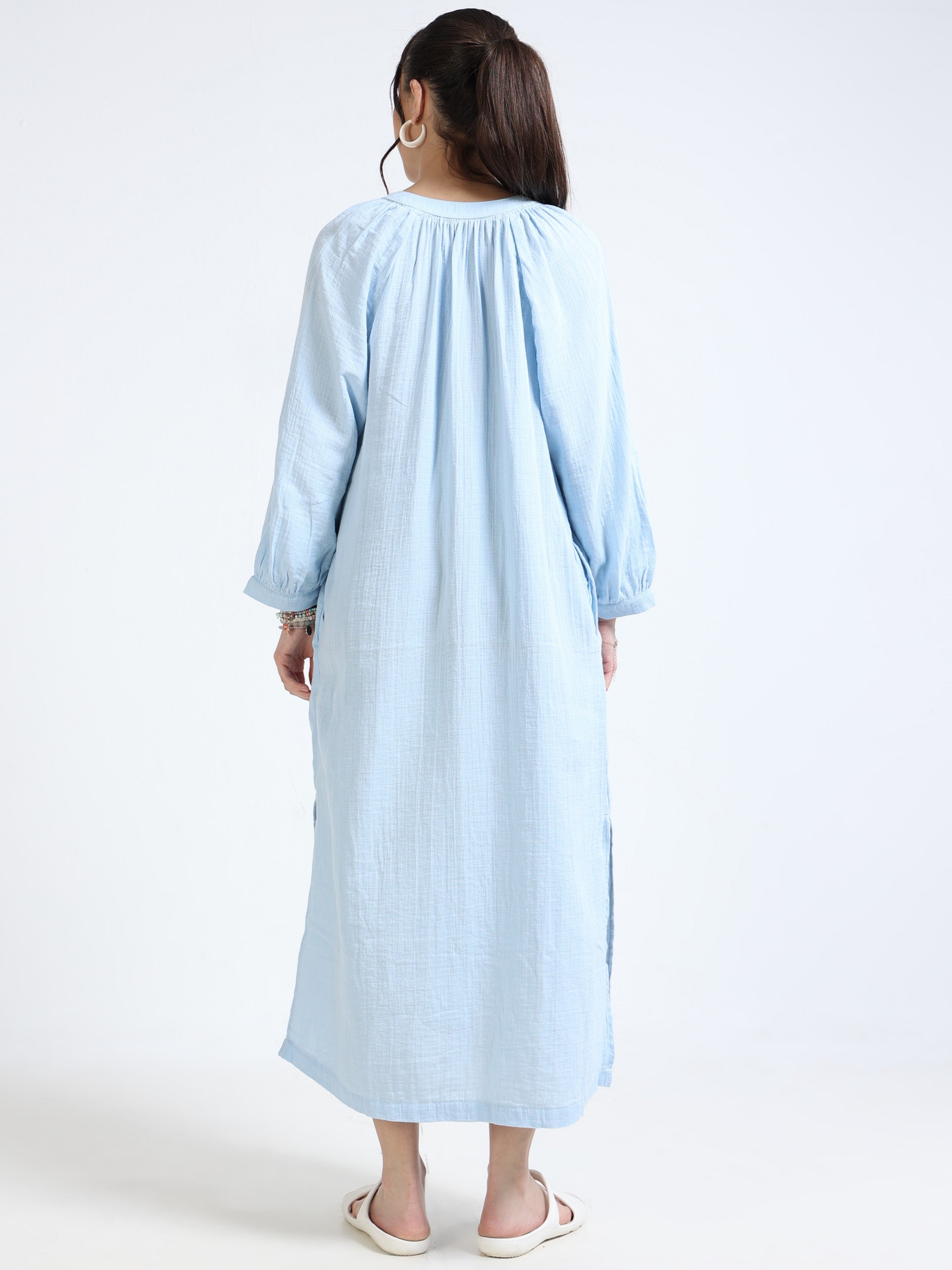 Women Blue Oversized Double cloth dress
