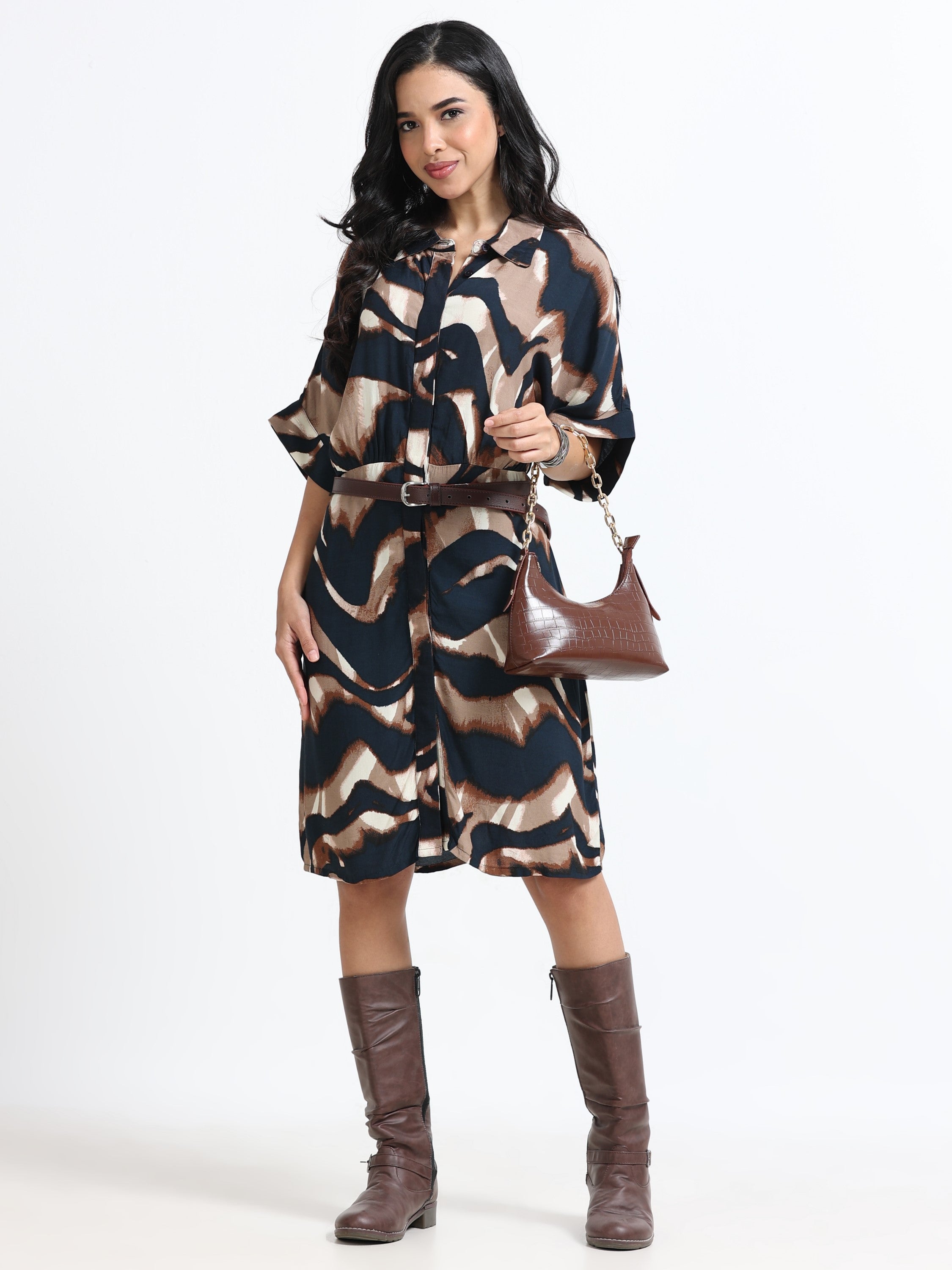 Women Viscose Brown Party Dress