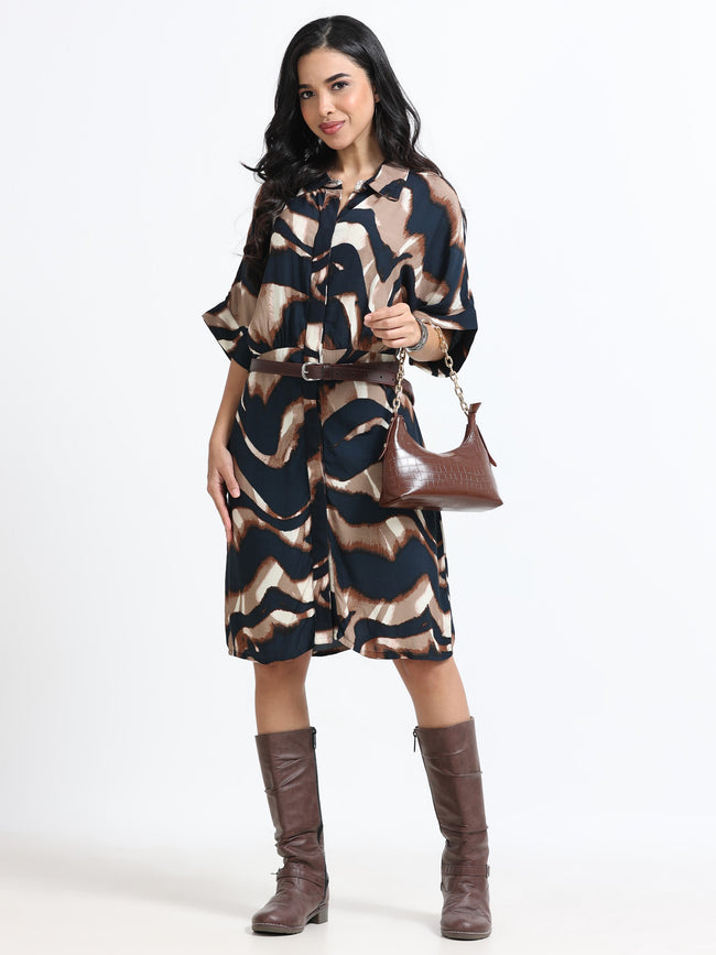 Women Viscose Brown Party Dress