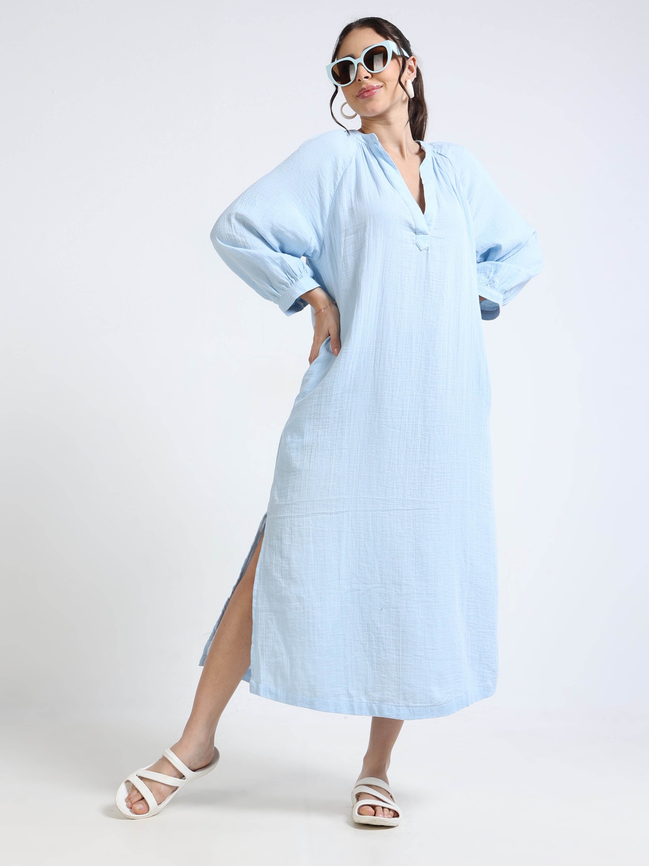 Women Blue Oversized Double cloth dress