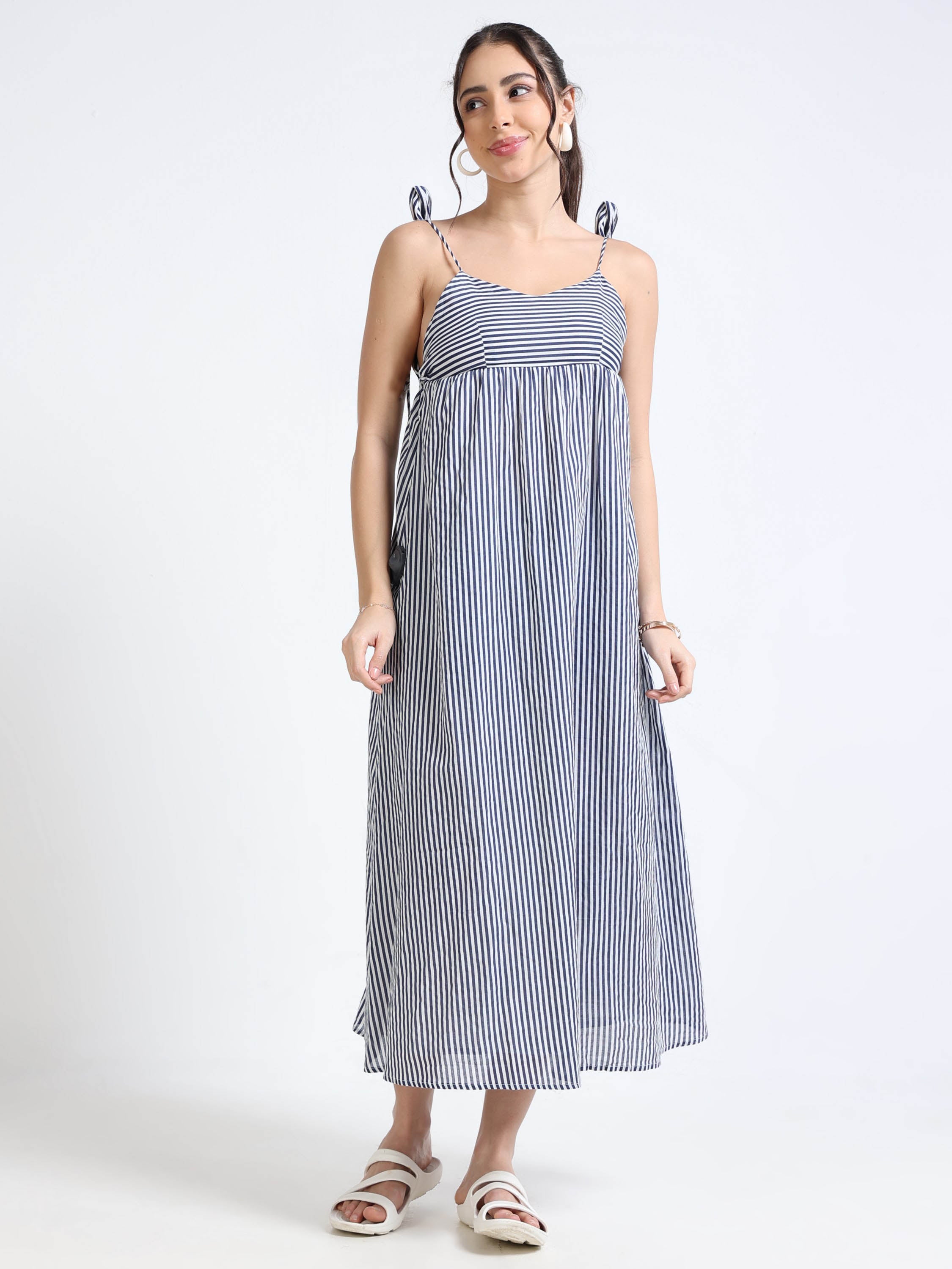 Women Stripe Print Maxi Dress
