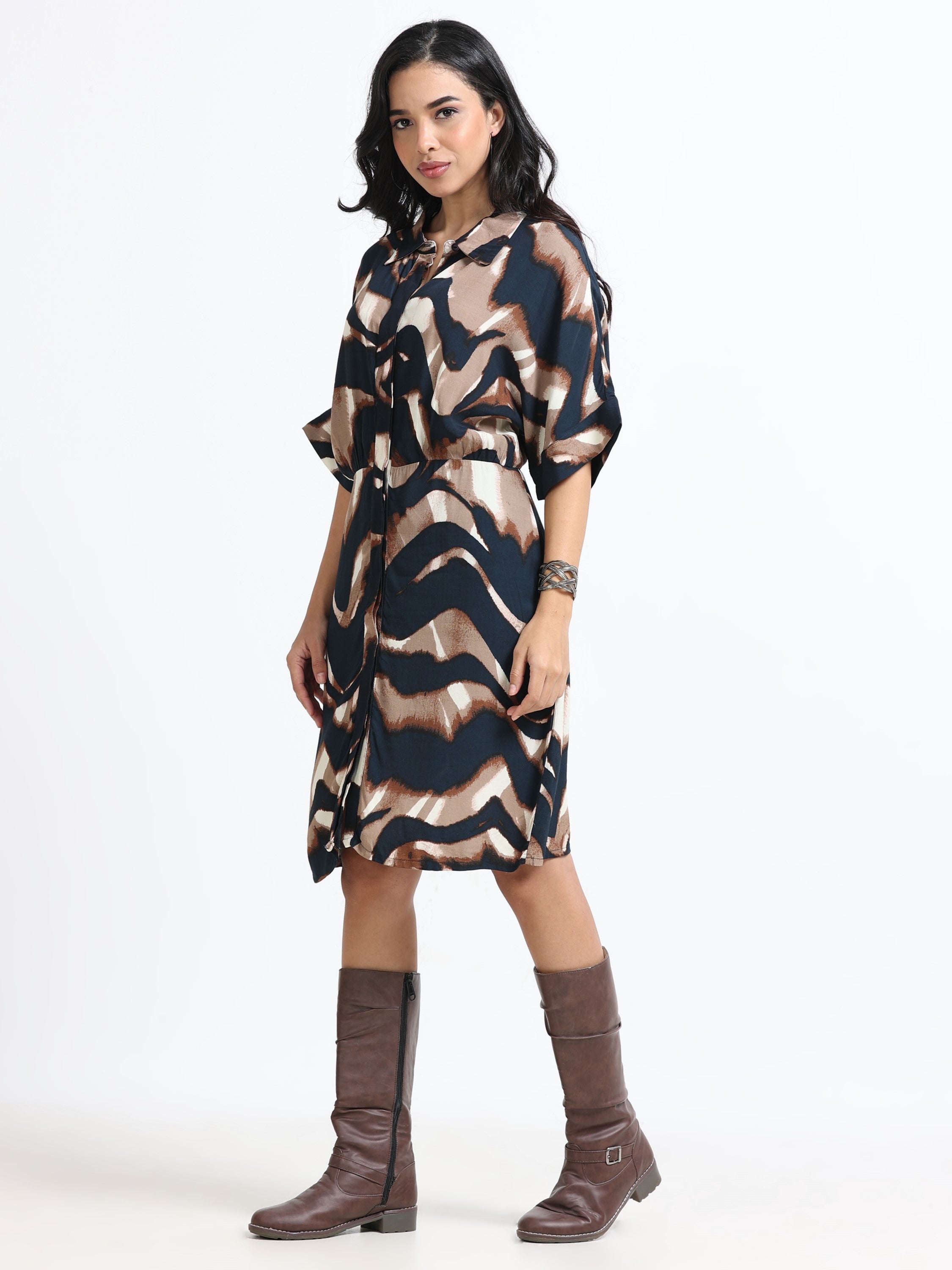 Women Viscose Brown Party Dress