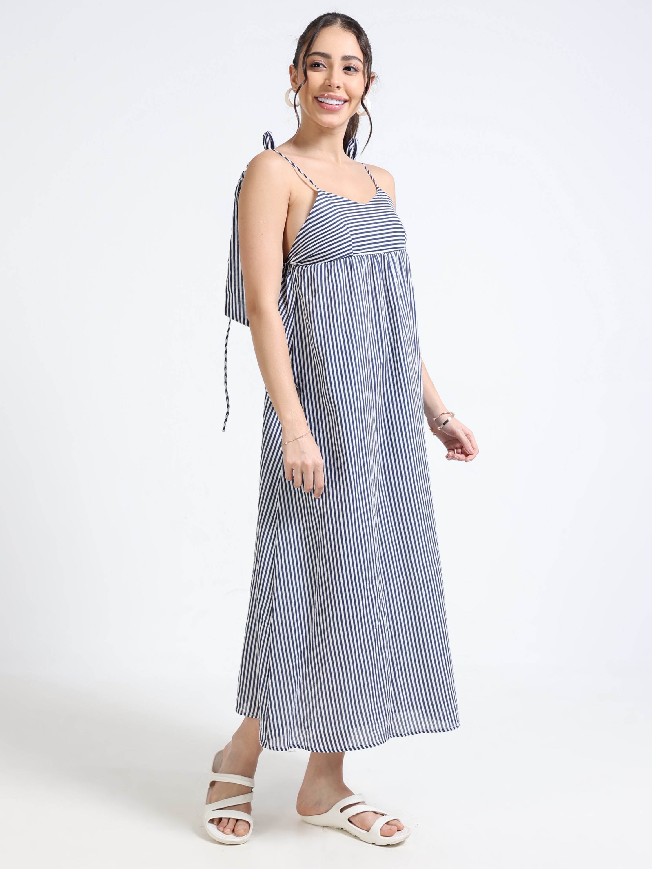 Women Stripe Print Maxi Dress