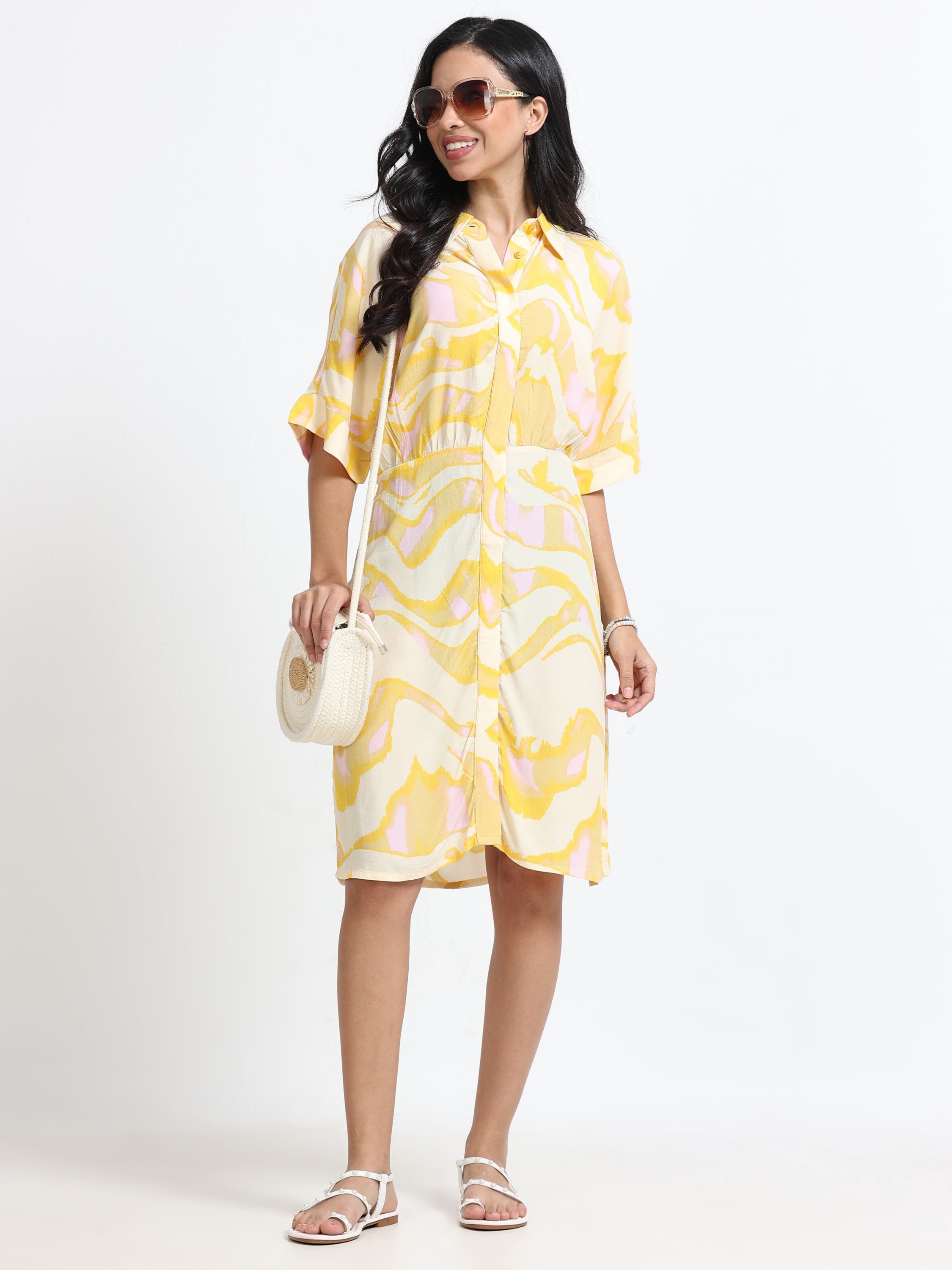 Women Viscose Yellow Bright Dress