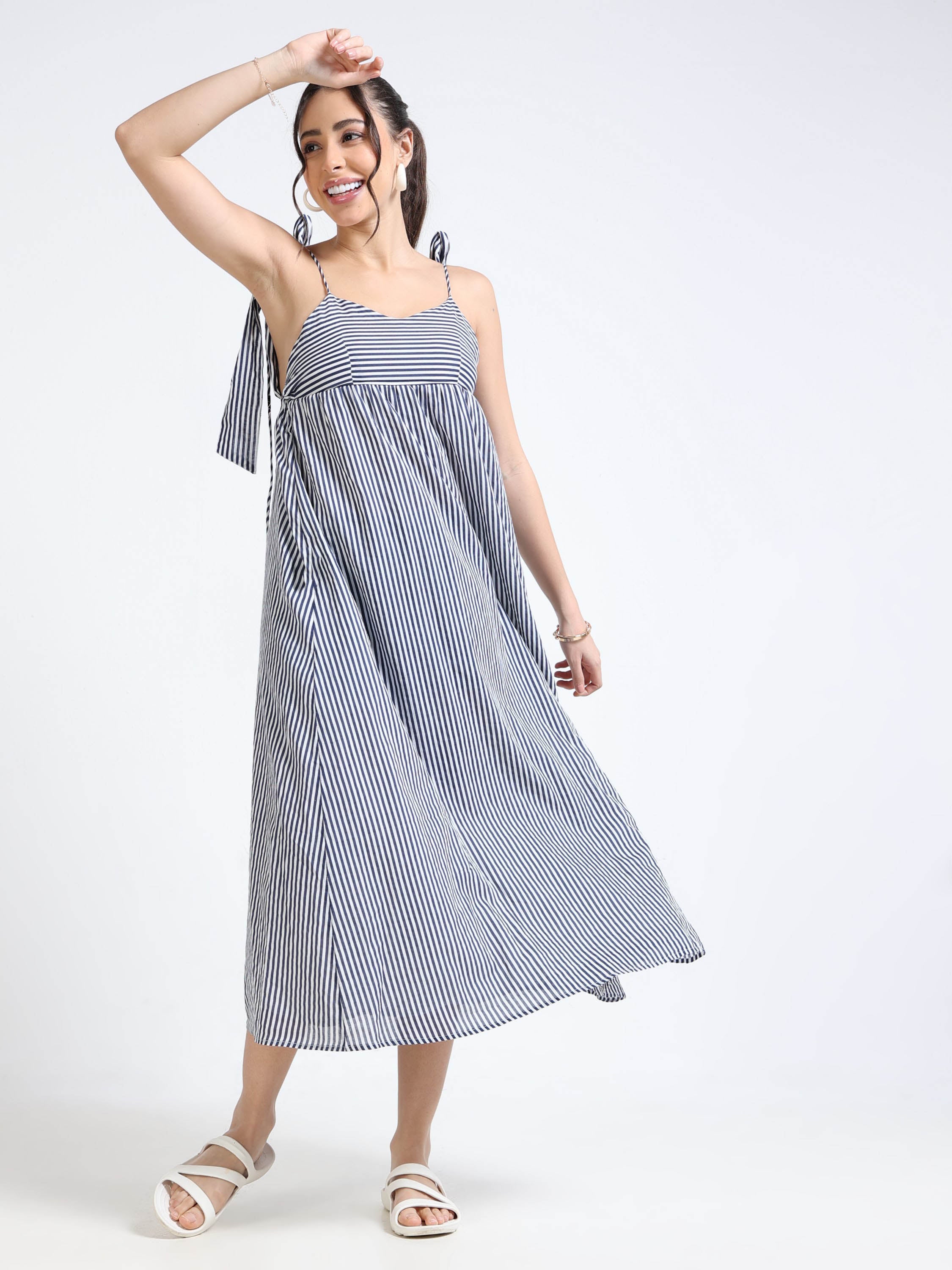 Women Stripe Print Maxi Dress