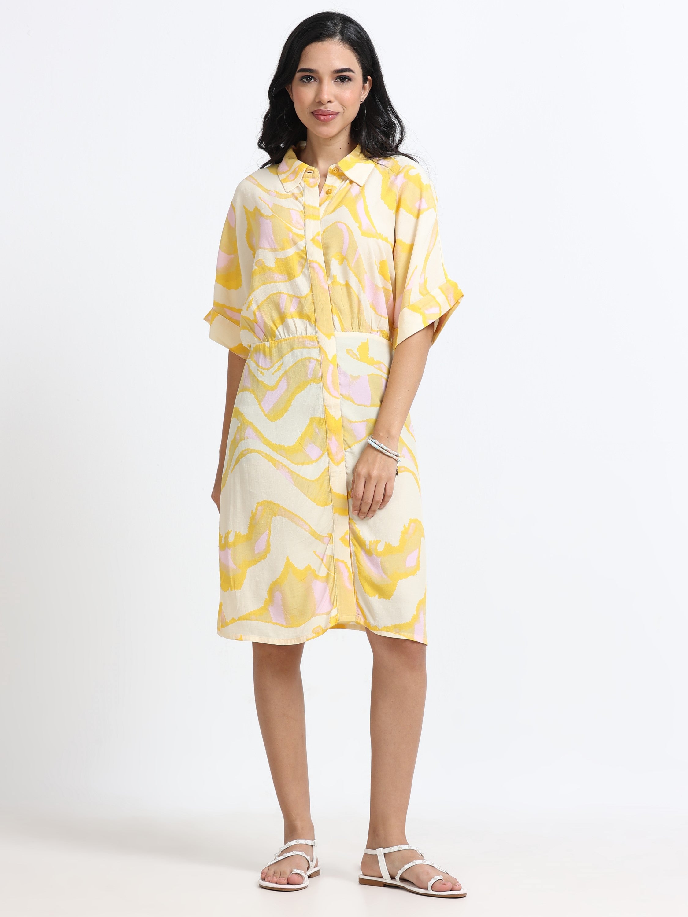 Women Viscose Yellow Bright Dress