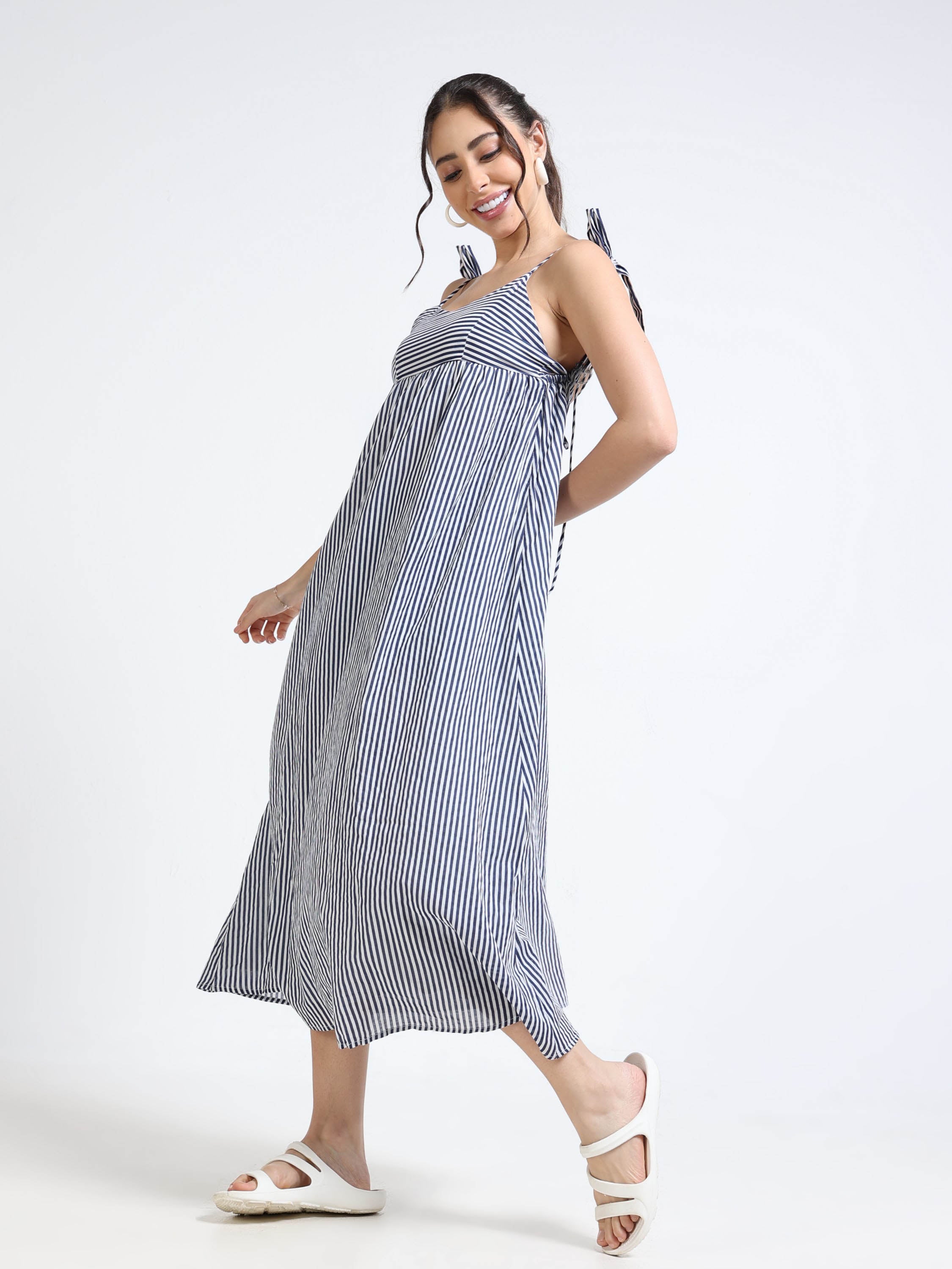 Women Stripe Print Maxi Dress