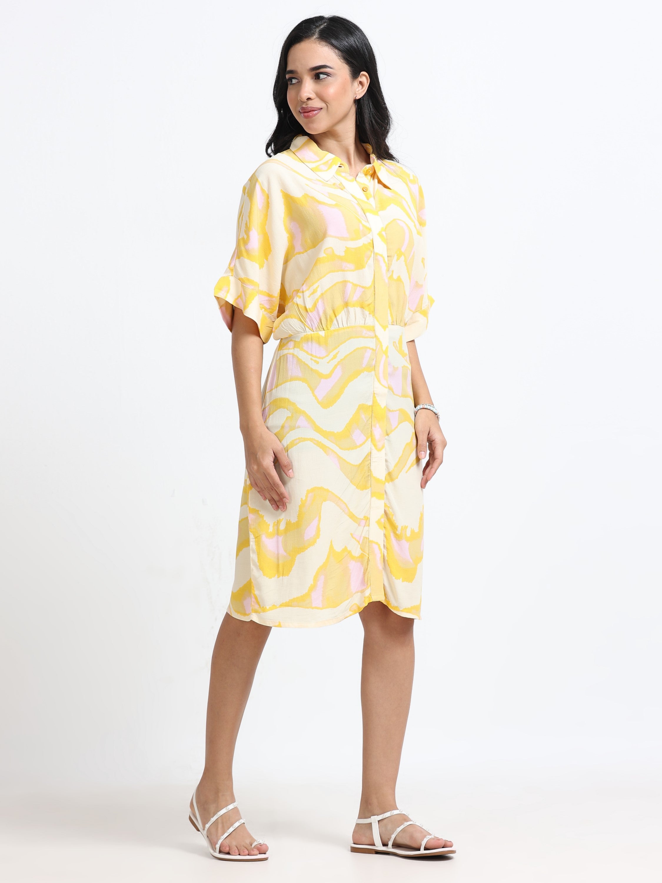 Women Viscose Yellow Bright Dress