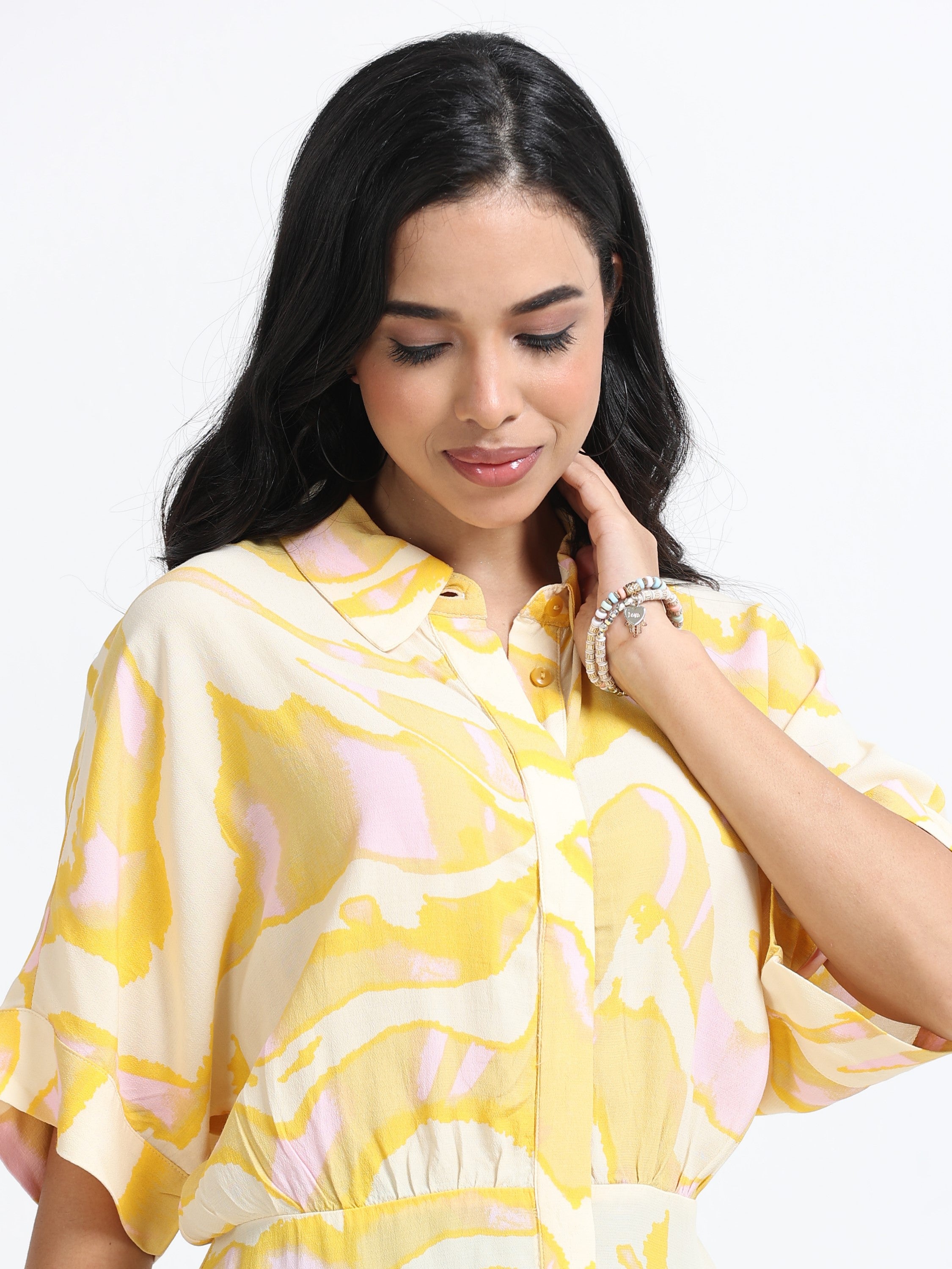 Women Viscose Yellow Bright Dress