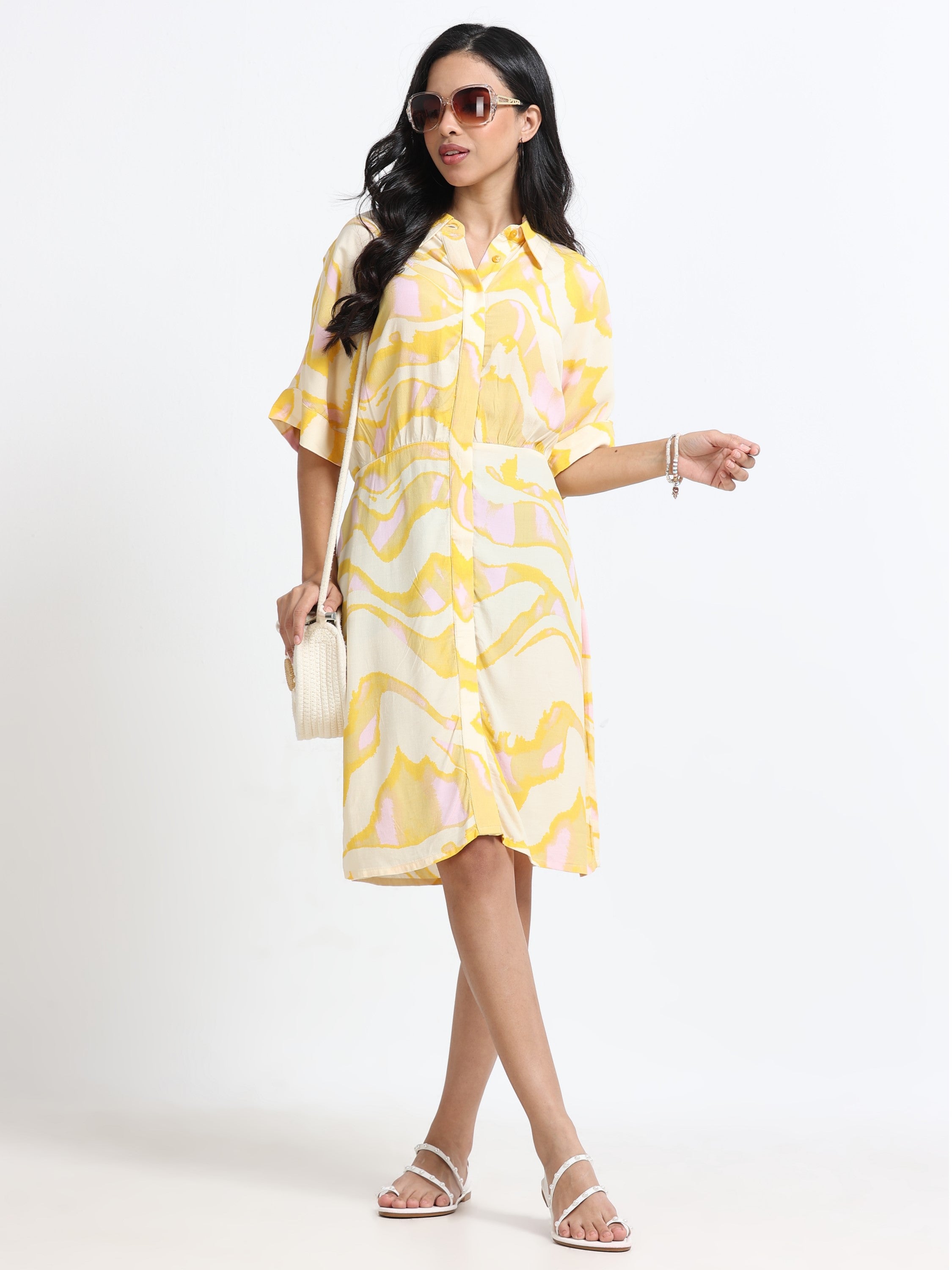 Women Viscose Yellow Bright Dress