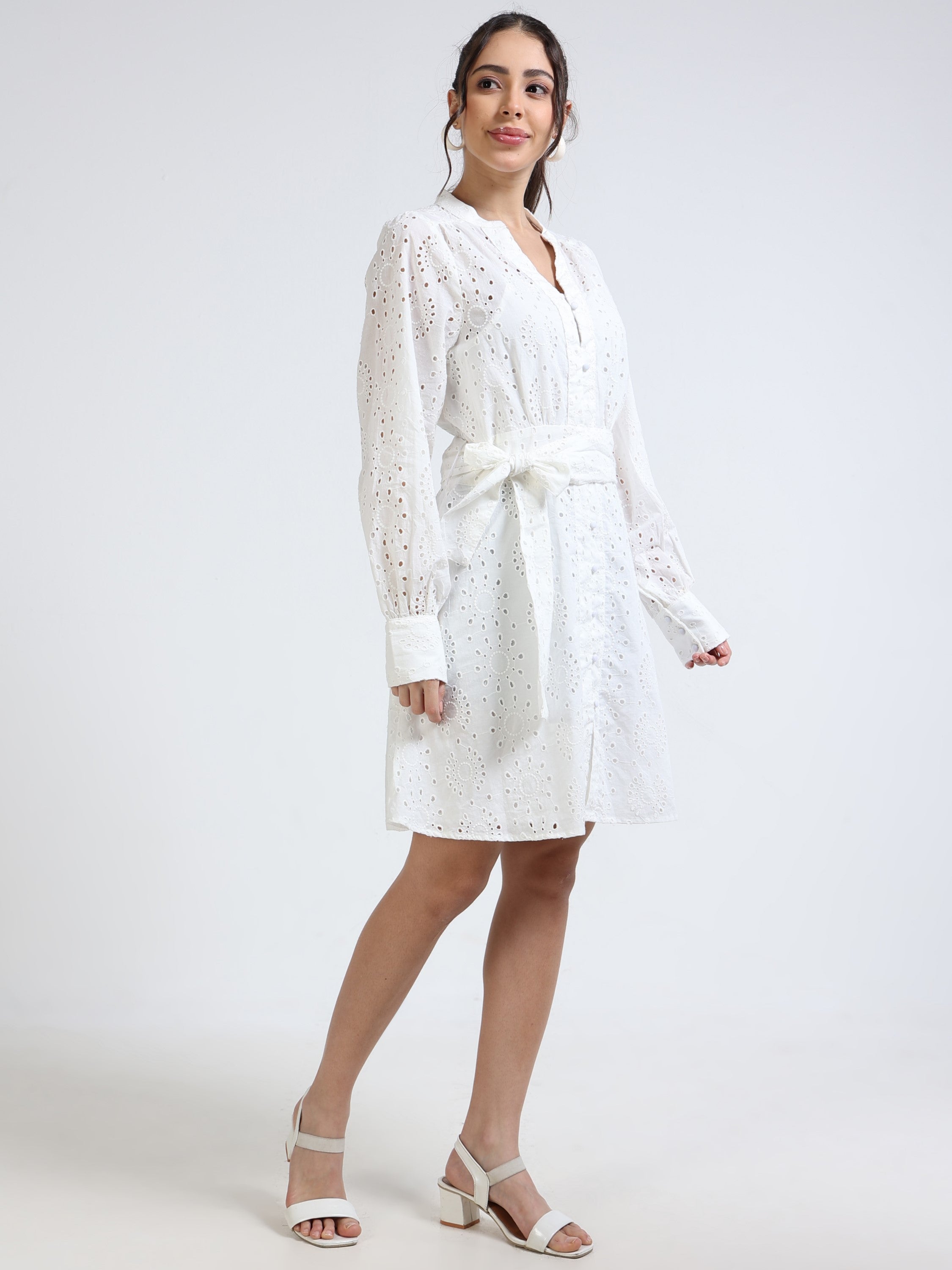 Women White Midi Shiffli Dress