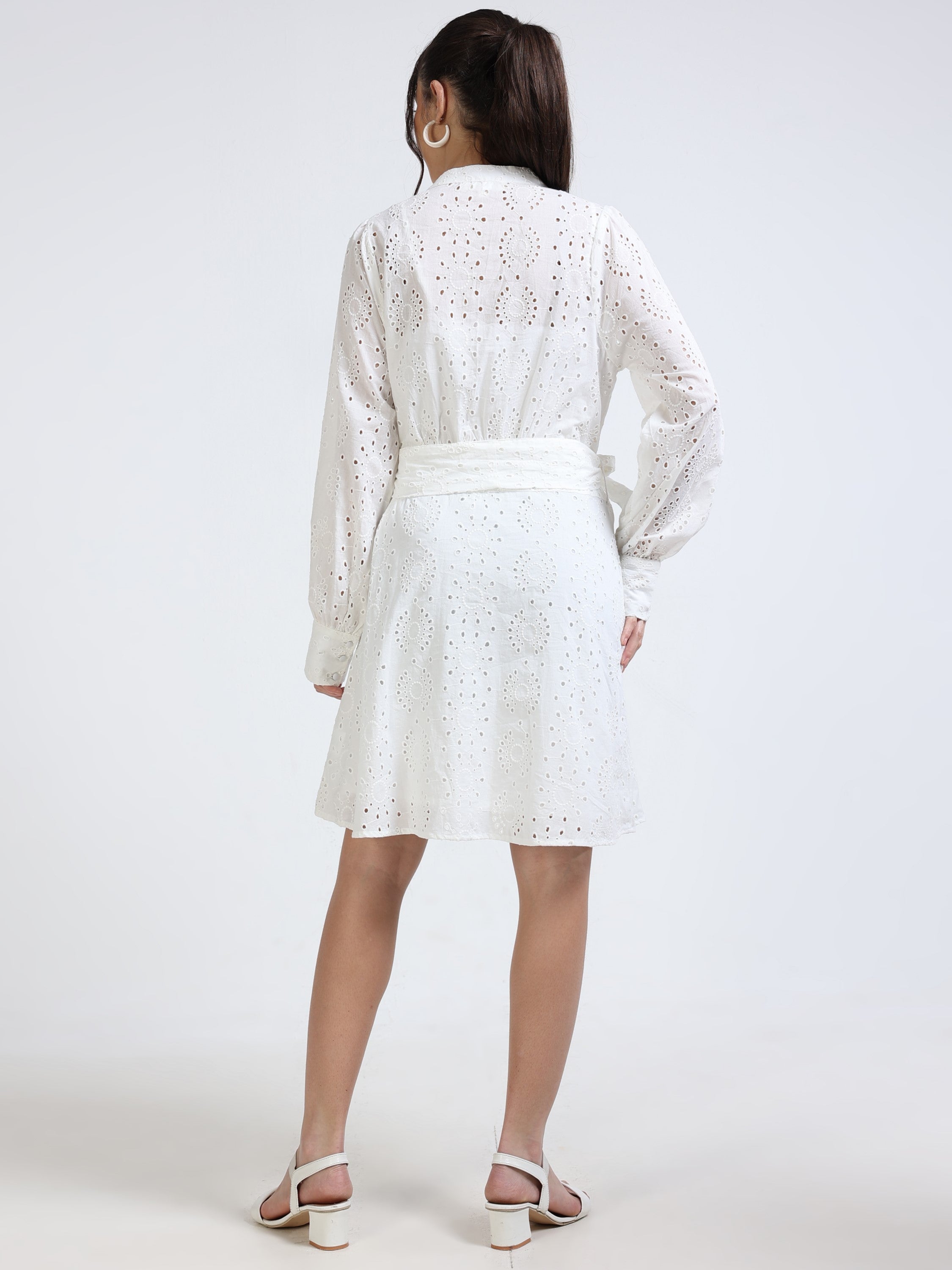 Women White Midi Shiffli Dress