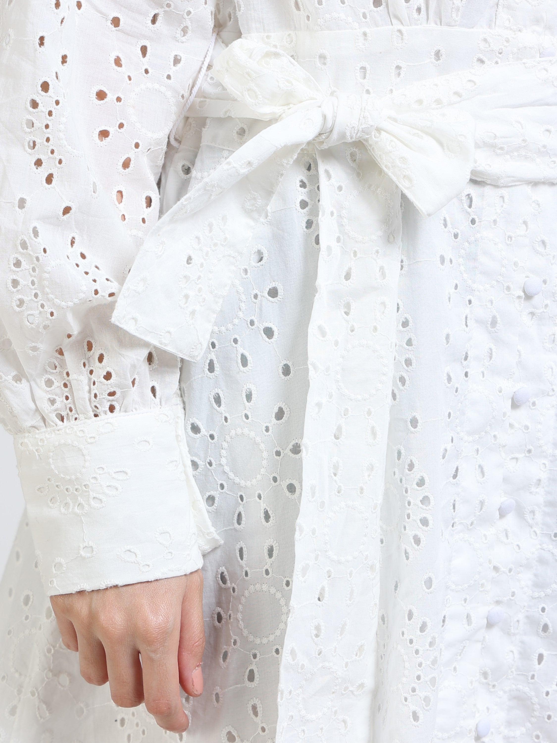 Women White Midi Shiffli Dress