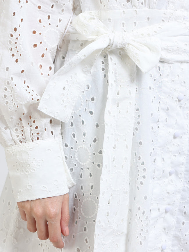 Women White Midi Shiffli Dress