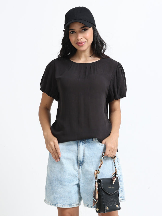 Women Viscose Easy Black Top