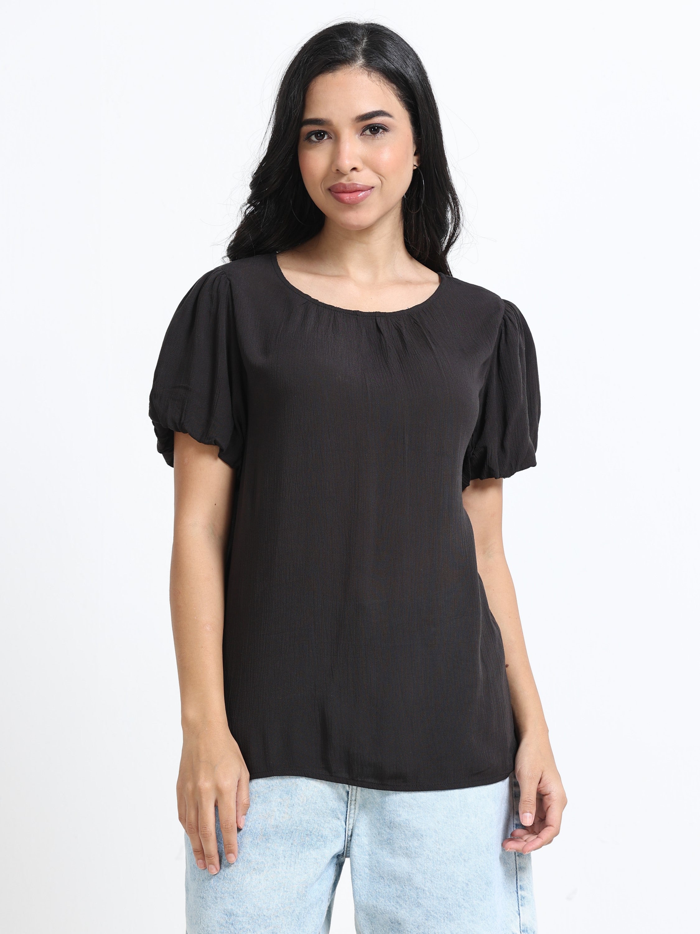 Women Viscose Easy Black Top