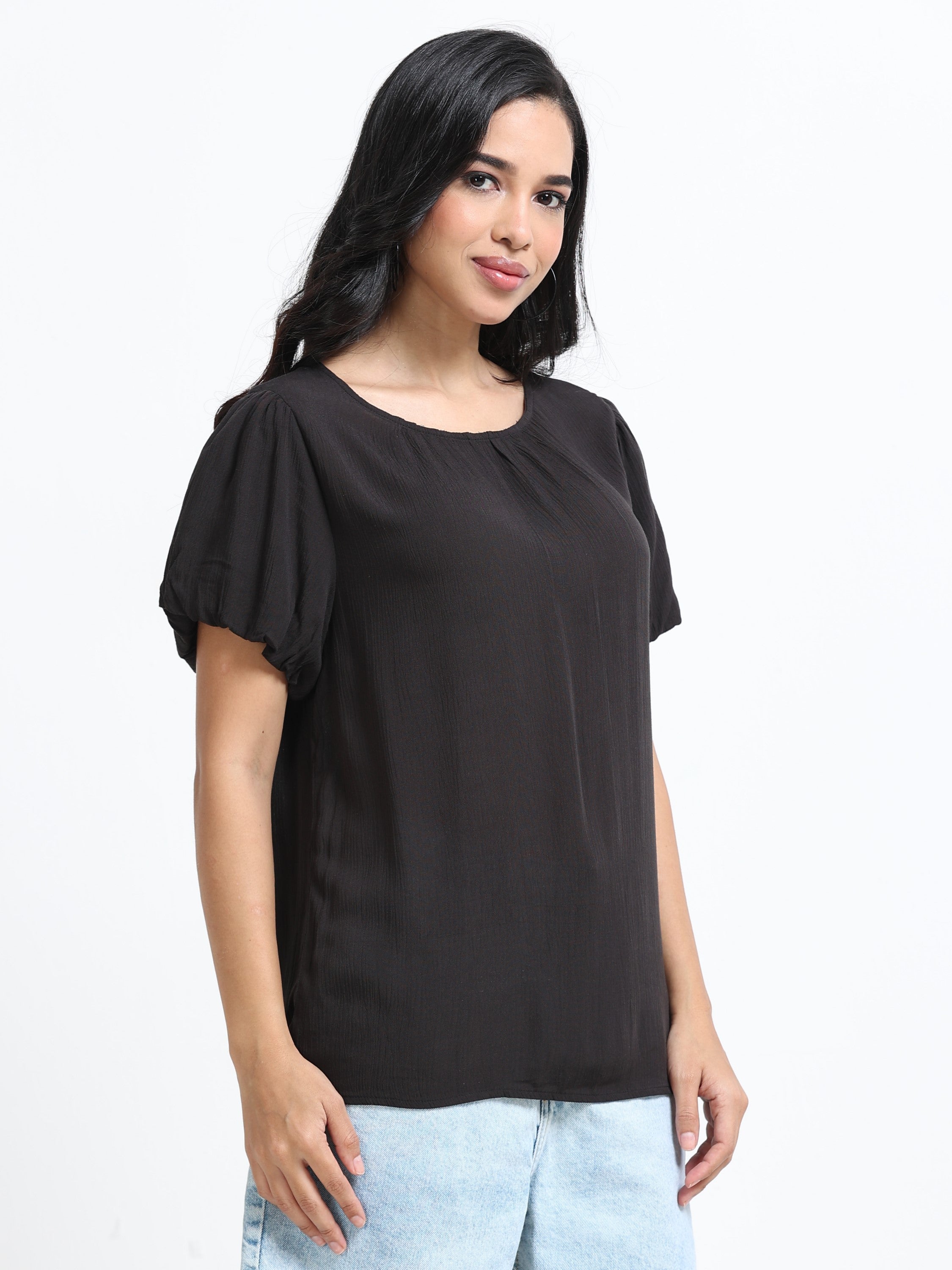 Women Viscose Easy Black Top