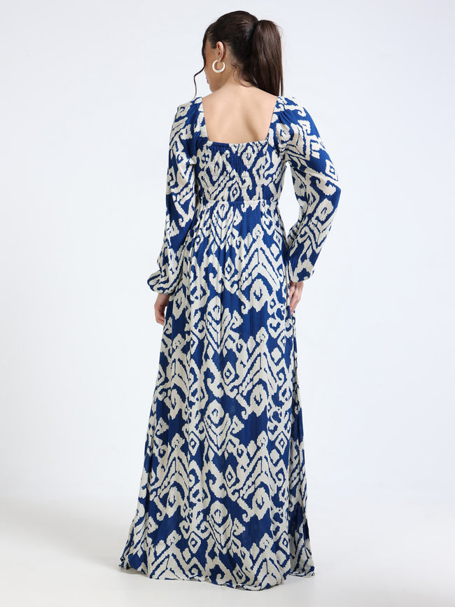 Women Blue Ikkat Print Dress
