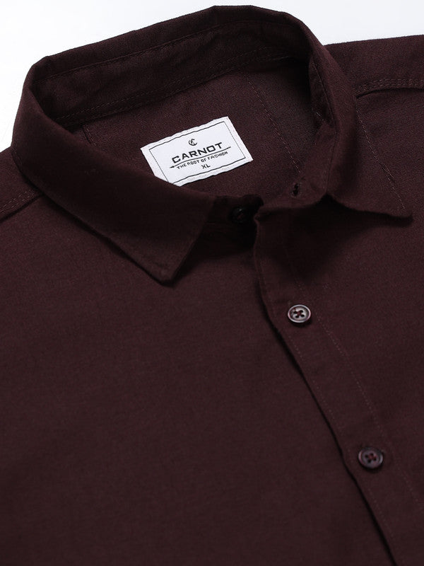 Men Maroon Solid Polyester Casual Shirts