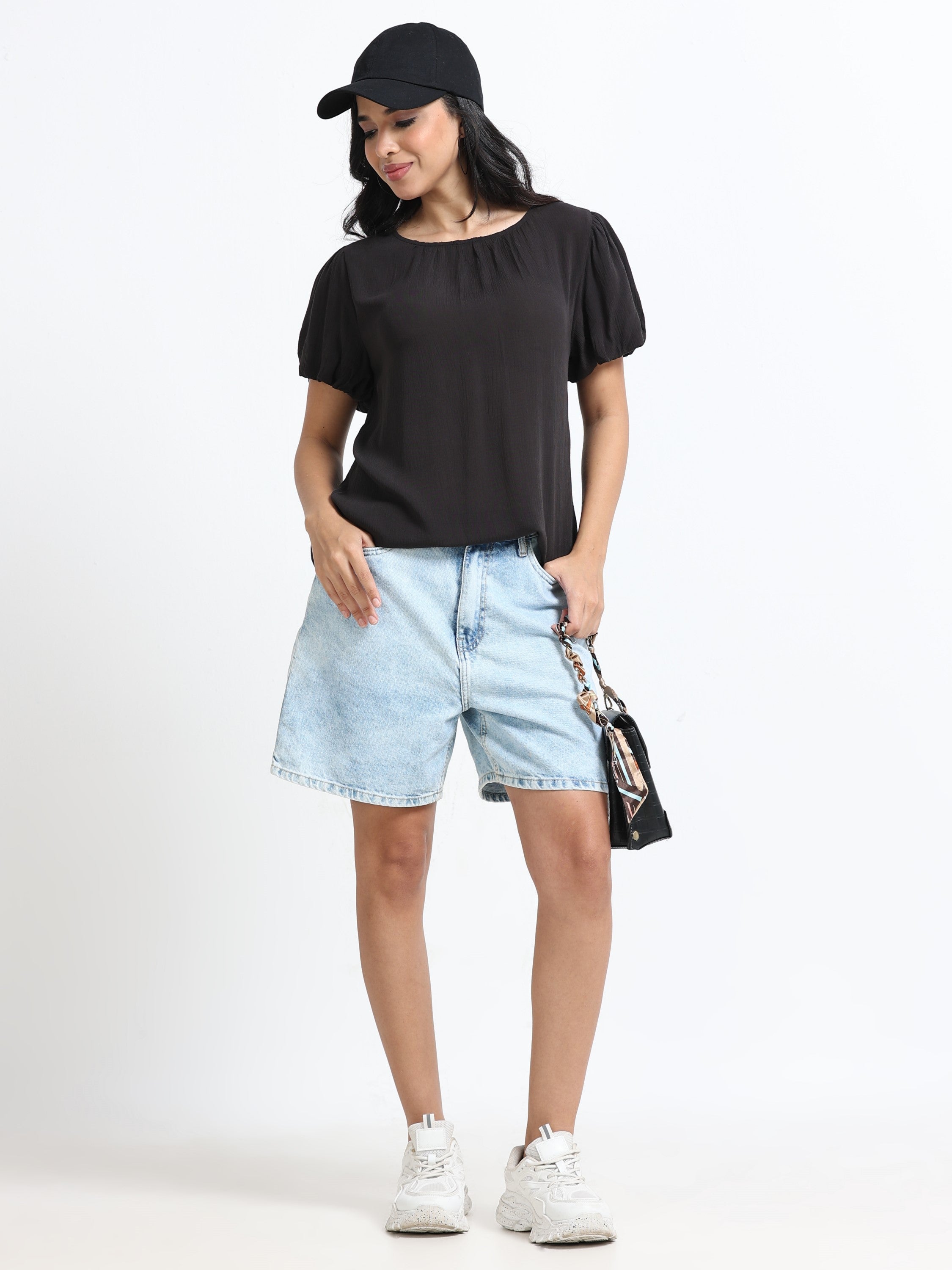 Women Viscose Easy Black Top