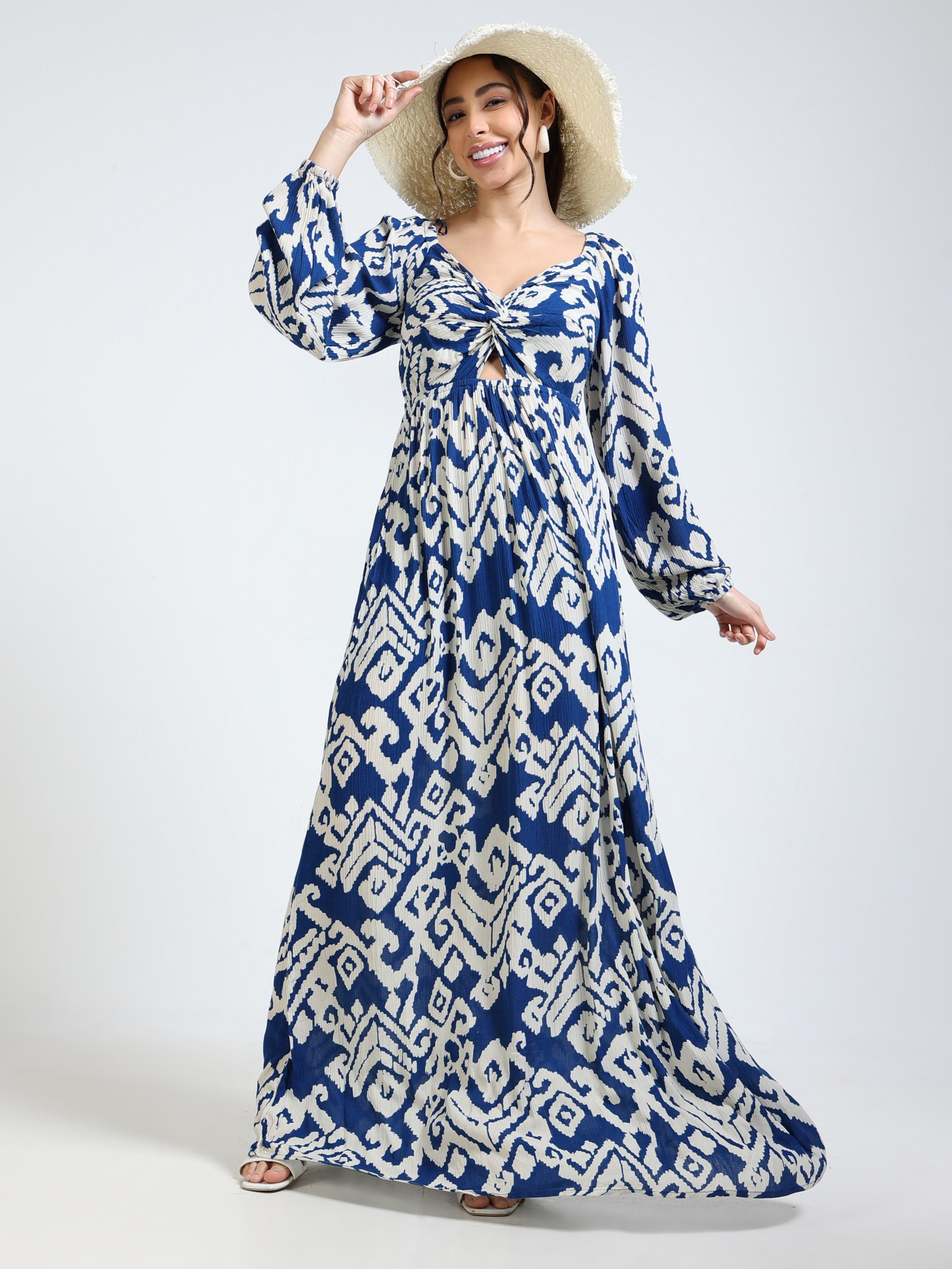 Women Blue Ikkat Print Dress