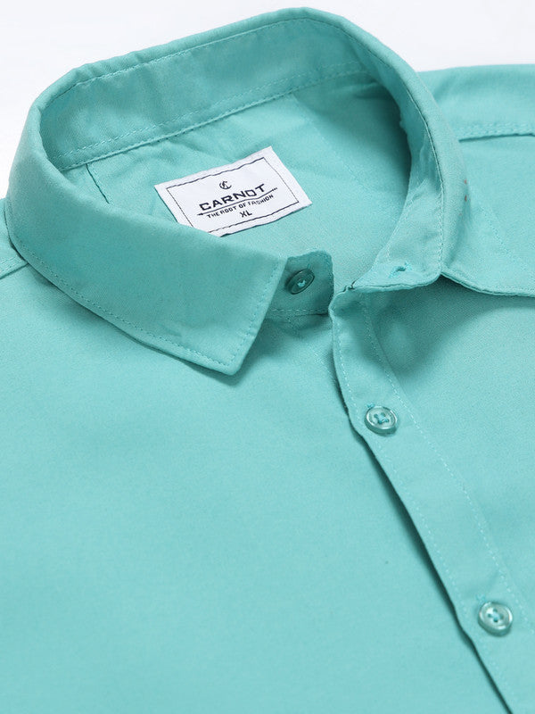 Men Green Solid Polyester Casual Shirts