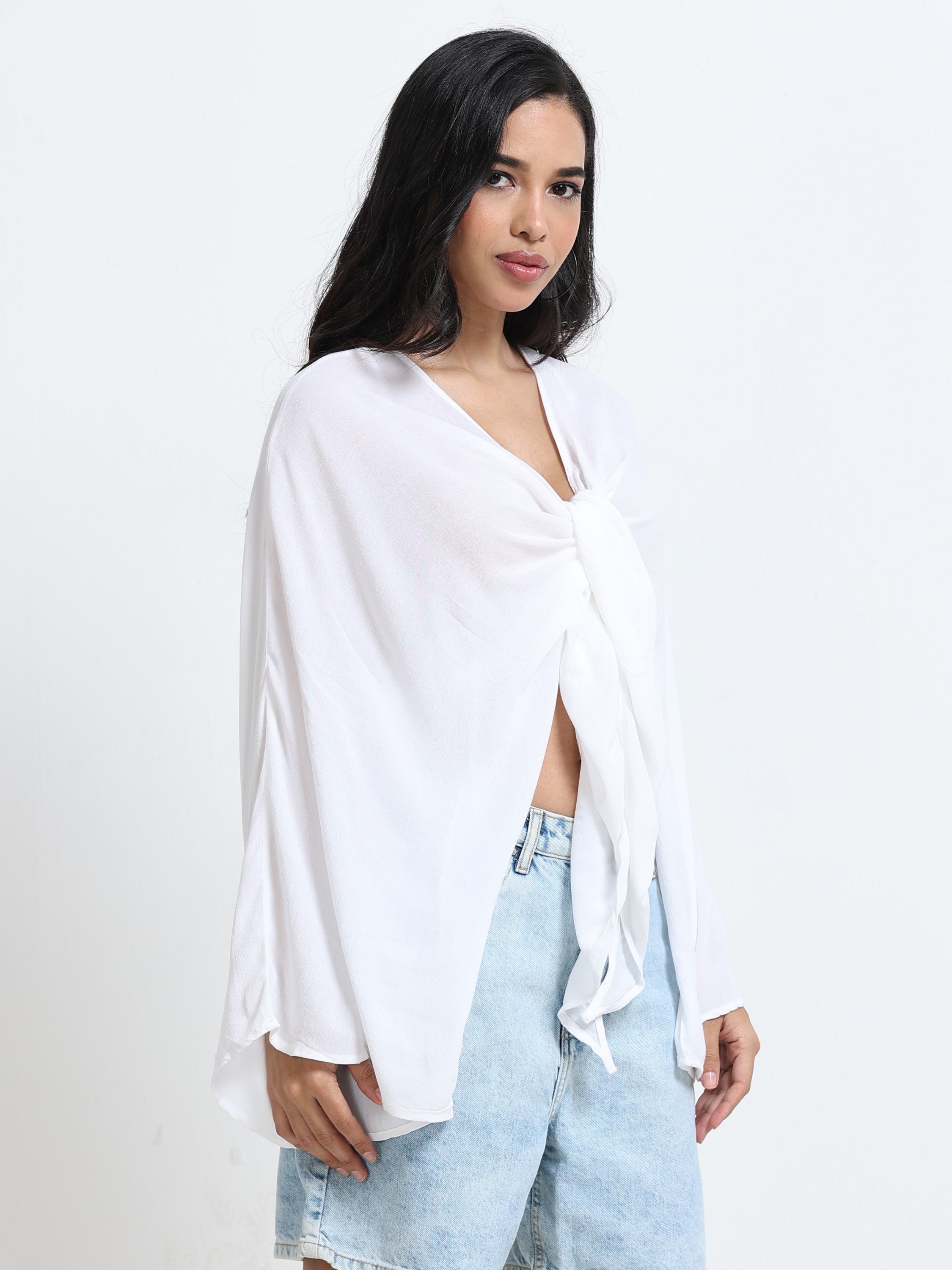 Women White Front Tie Crop Top