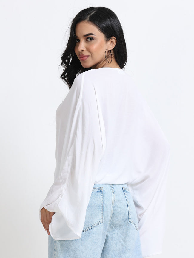 Women White Front Tie Crop Top