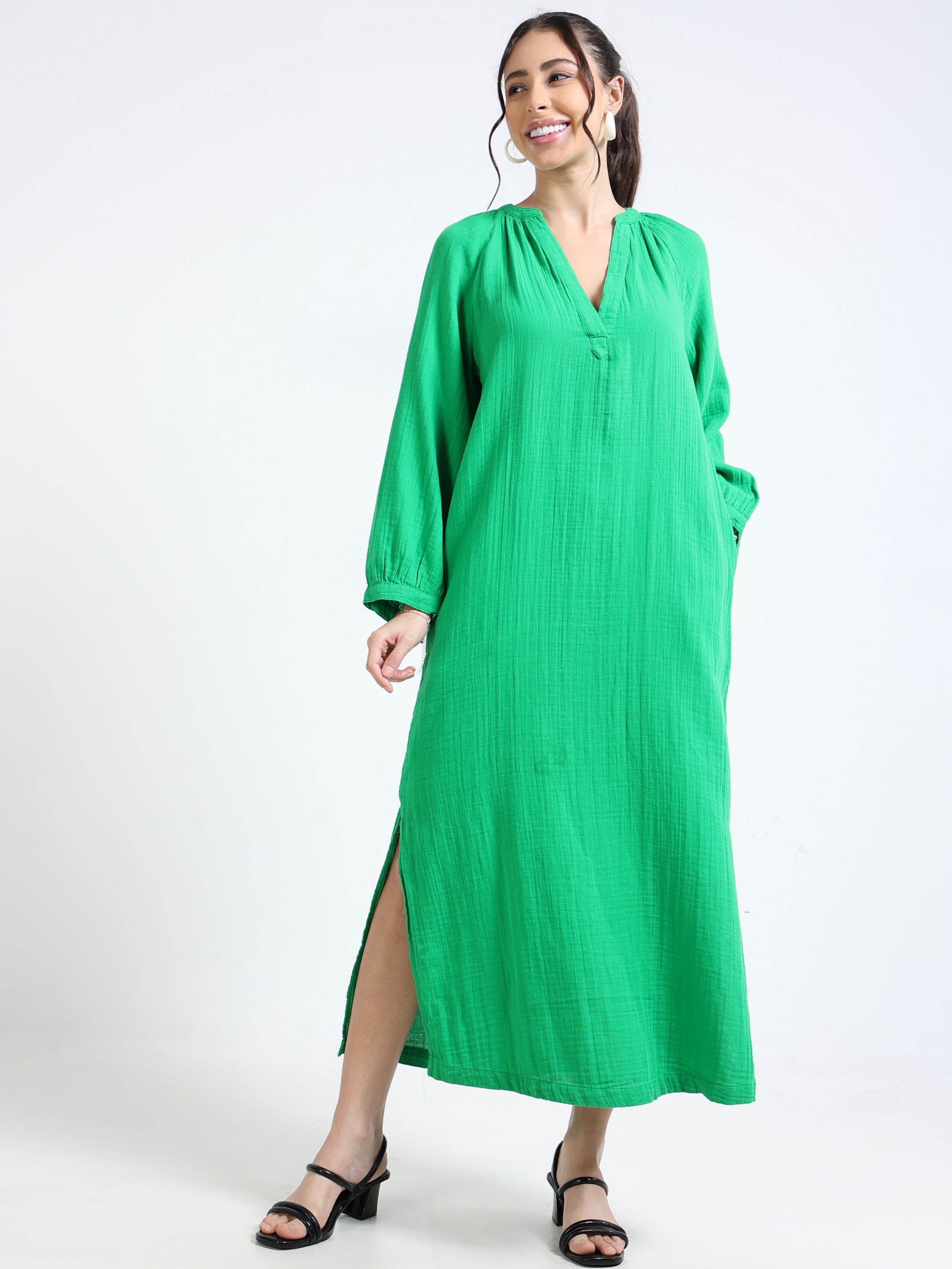 Women Green Oversized Double cloth dress
