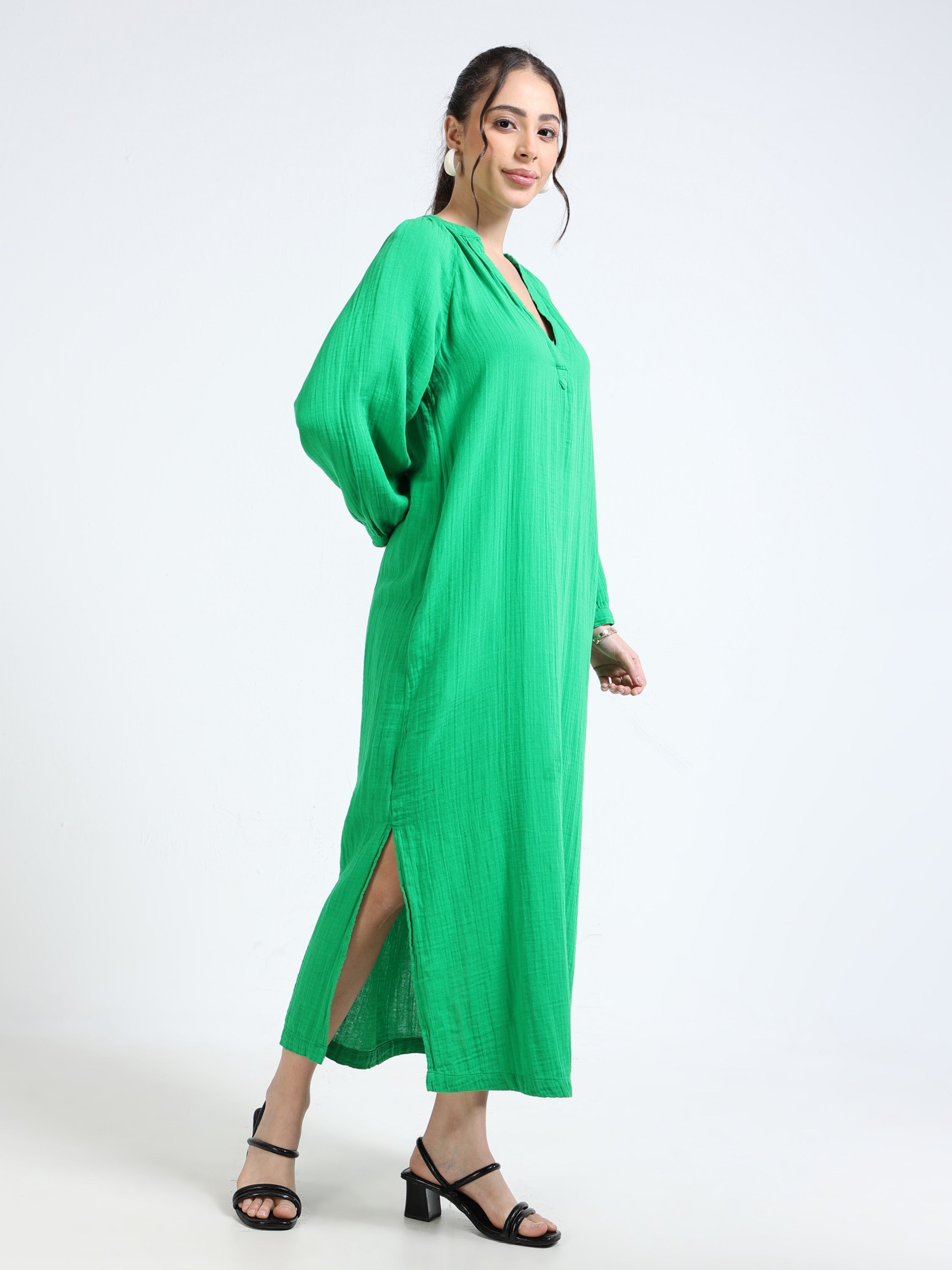 Women Green Oversized Double cloth dress