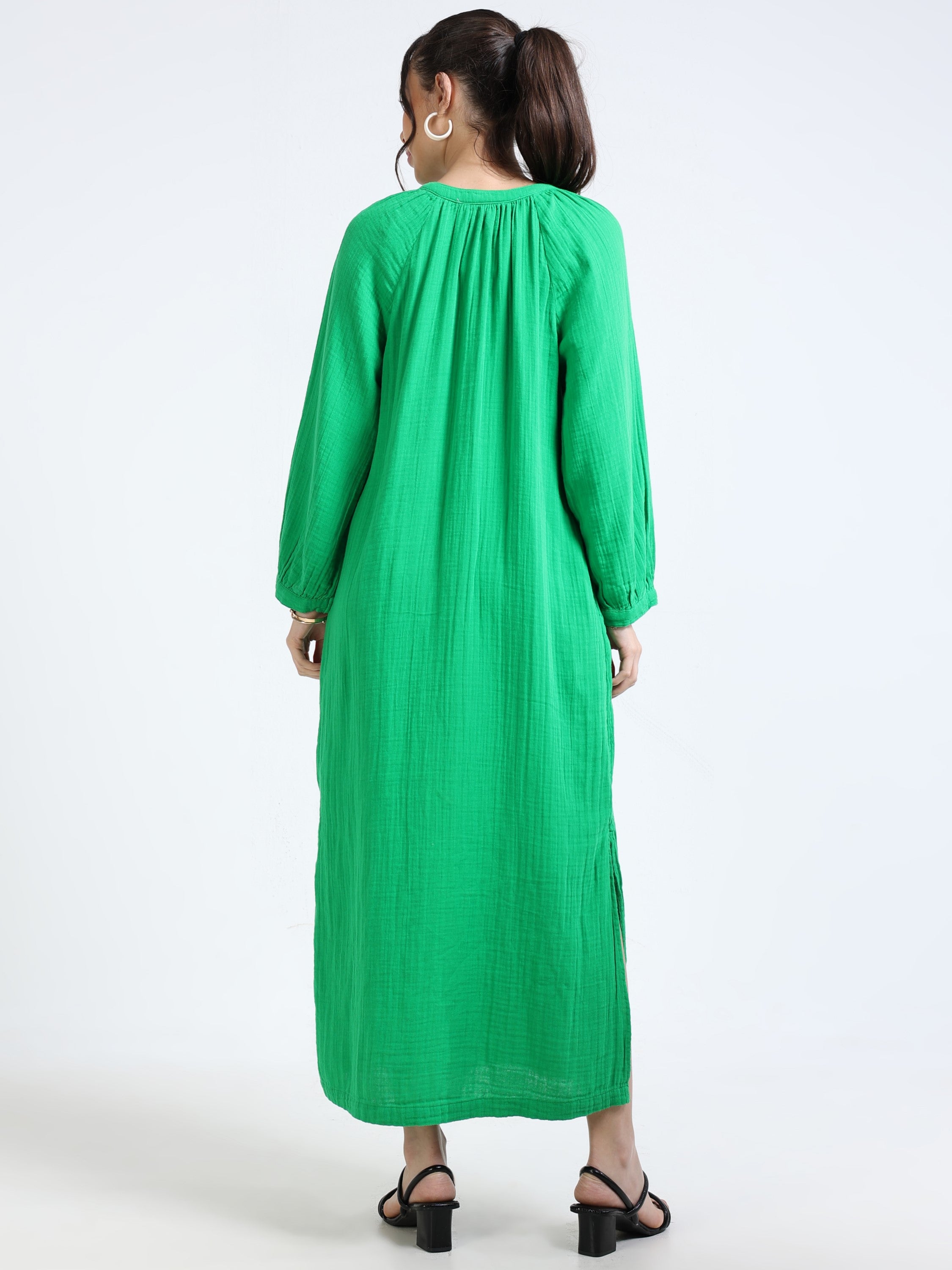 Women Green Oversized Double cloth dress