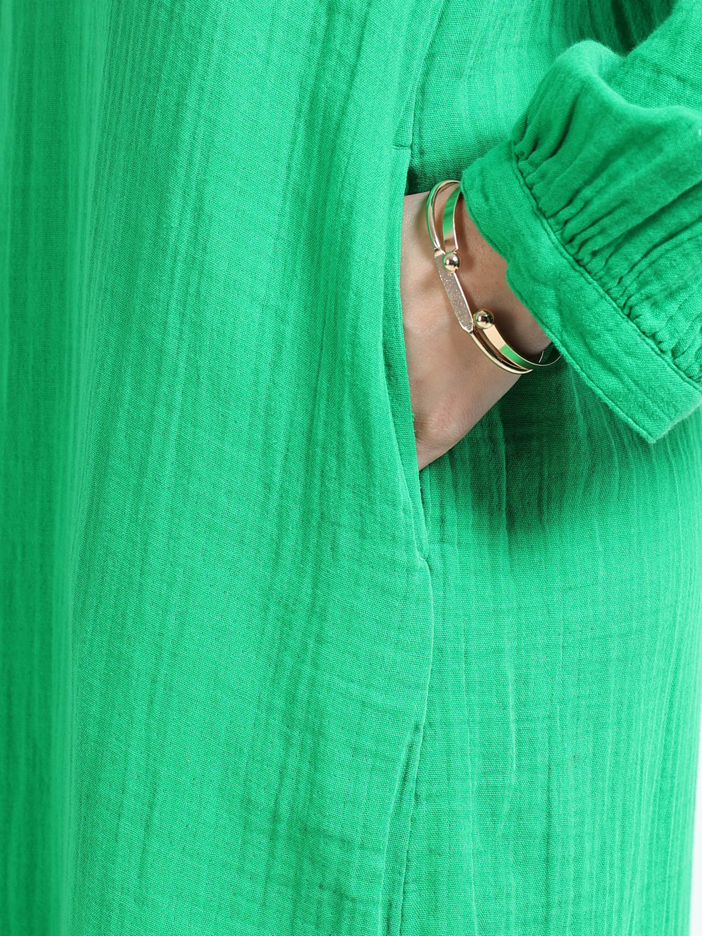 Women Green Oversized Double cloth dress