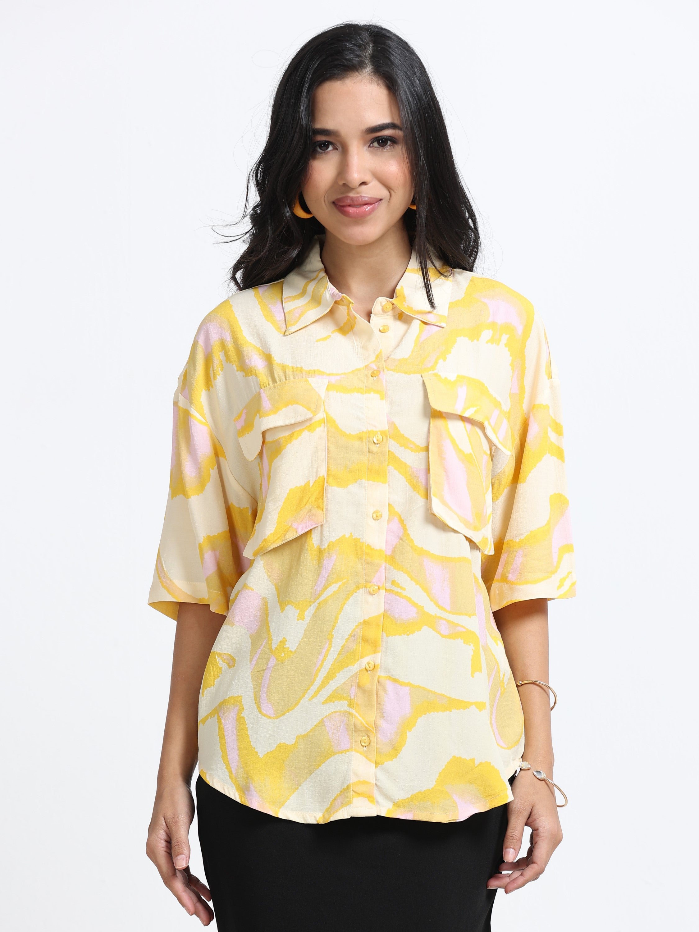 Women Yellow Double Pocket Comfort Shirt