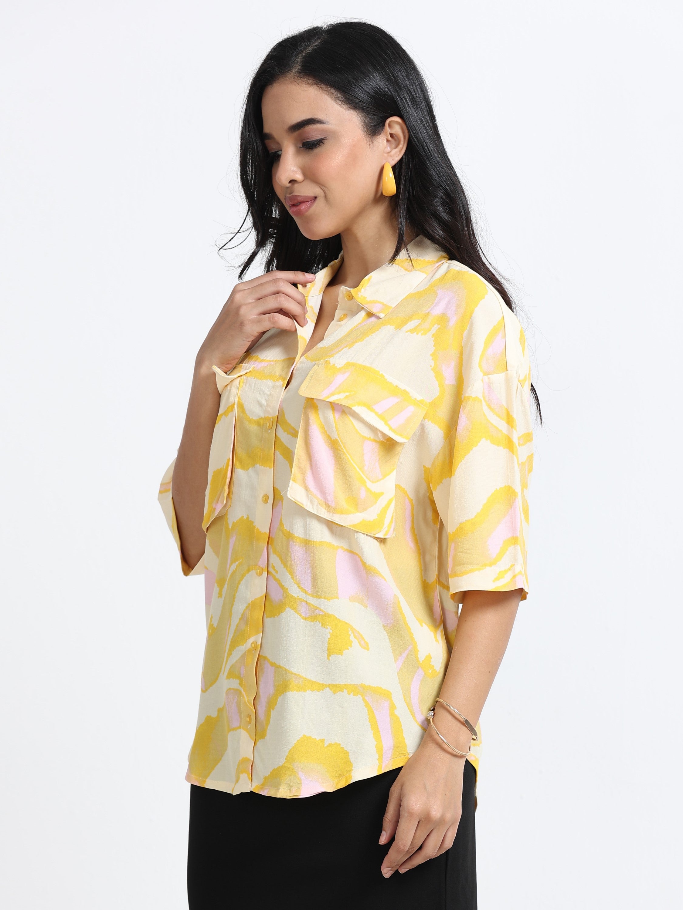 Women Yellow Double Pocket Comfort Shirt