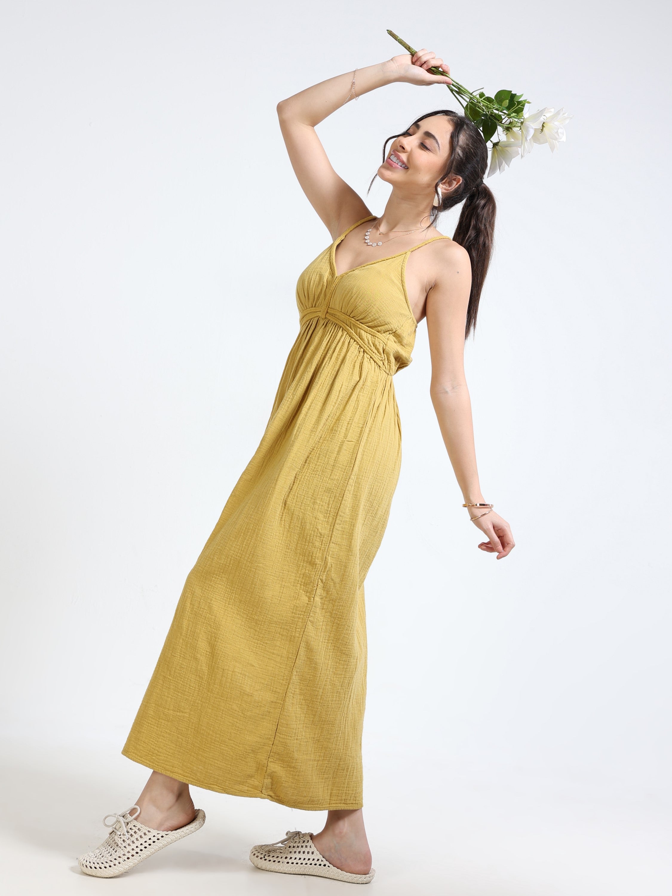 Women Yellow Maxi Vacation Dress