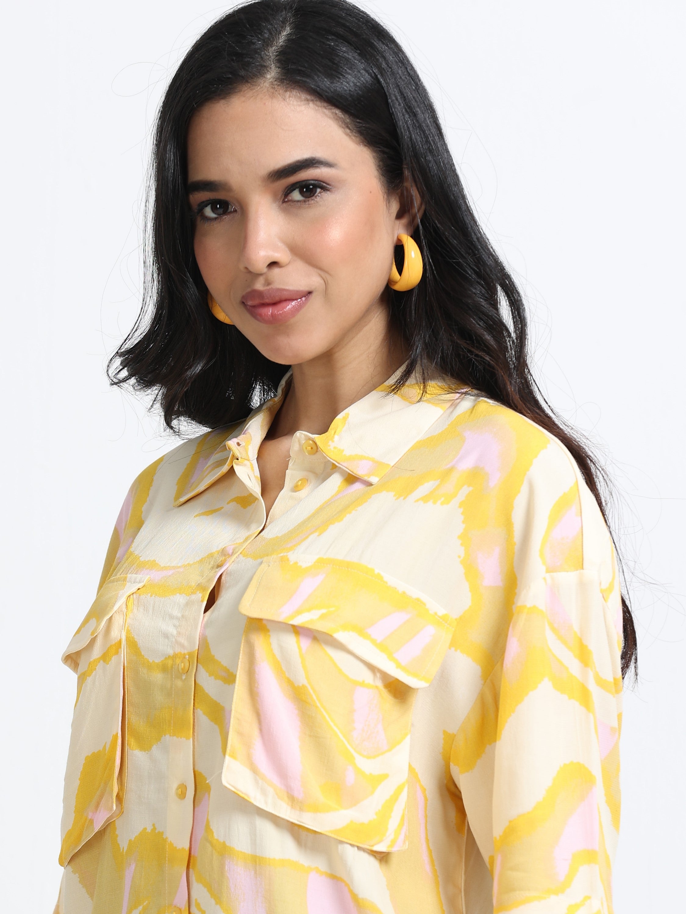 Women Yellow Double Pocket Comfort Shirt