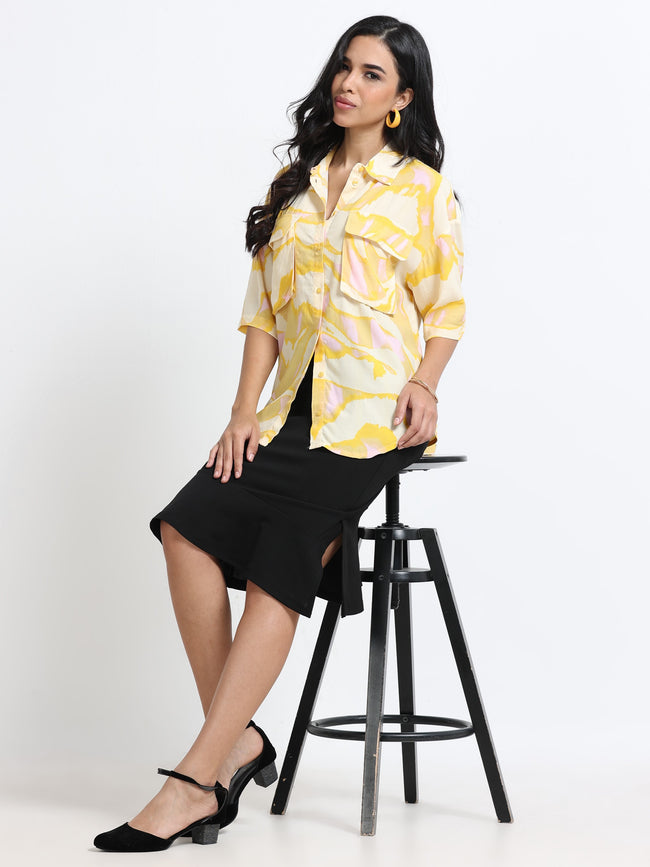 Women Yellow Double Pocket Comfort Shirt