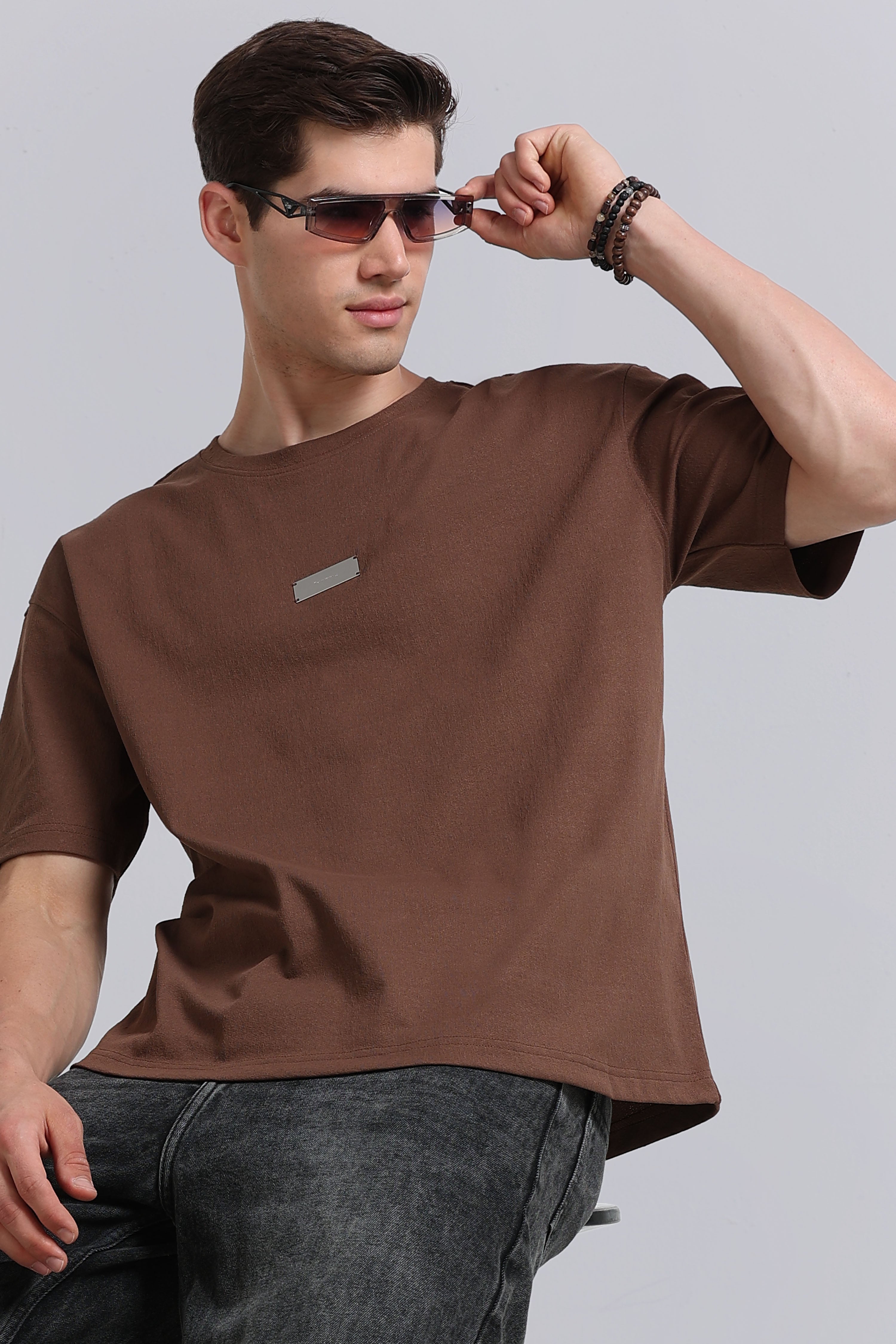 Men Brown Crew Neck T-Shirt